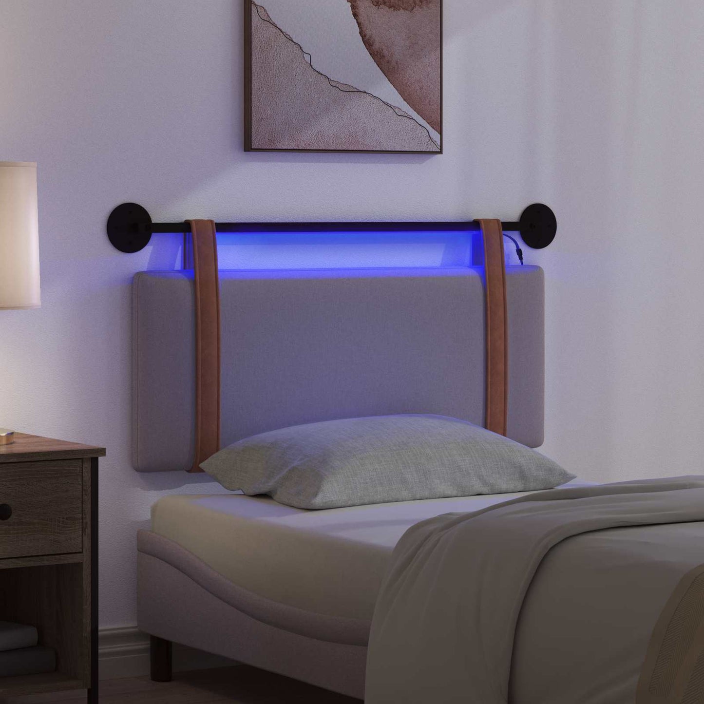 Hangend hoofdbord Met LED-verlichting Taupe Antiek PU is nu te koop bij PeponiXL, paradijselijk wonen!