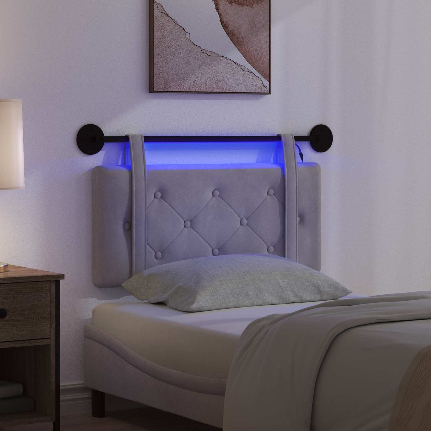 Hangend hoofdbord Met LED-verlichting Lichtgrijs Fluweel is nu te koop bij PeponiXL, paradijselijk wonen!