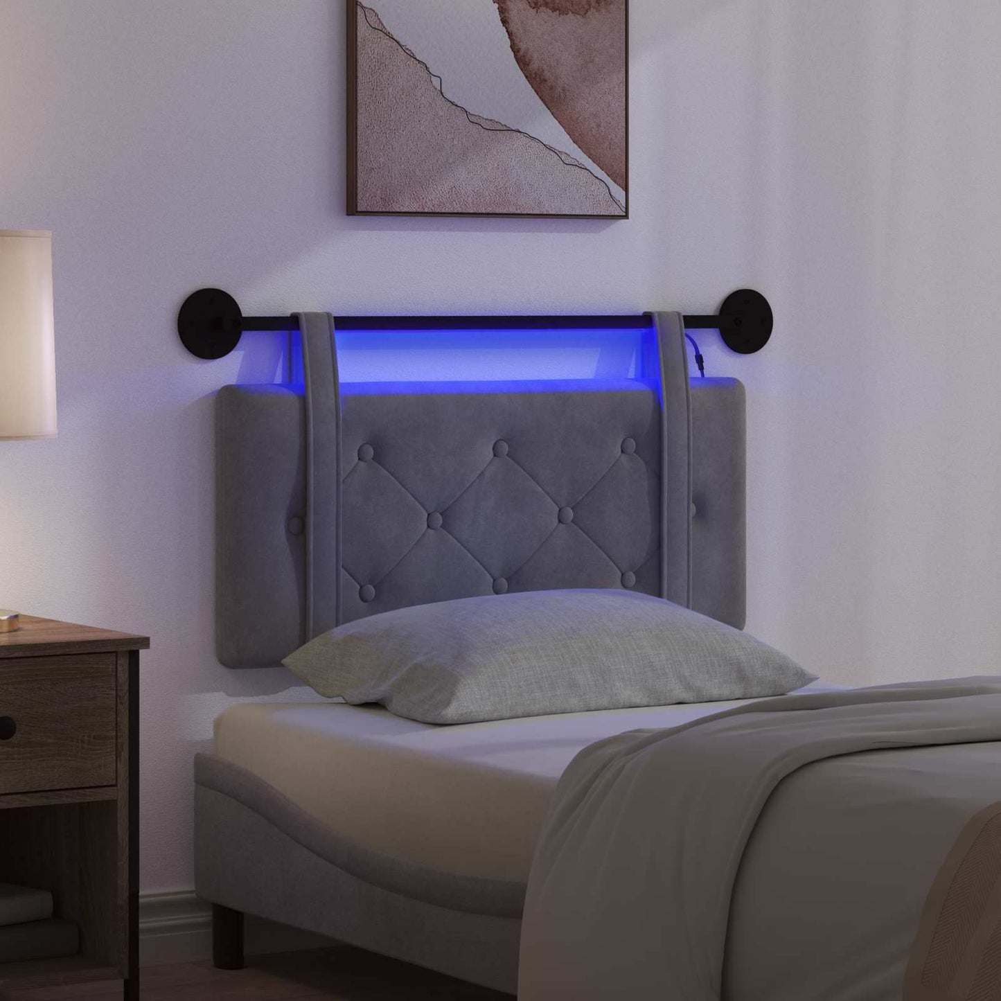 Hangend hoofdbord Met LED-verlichting Donkergrijs Fluweel is nu te koop bij PeponiXL, paradijselijk wonen!