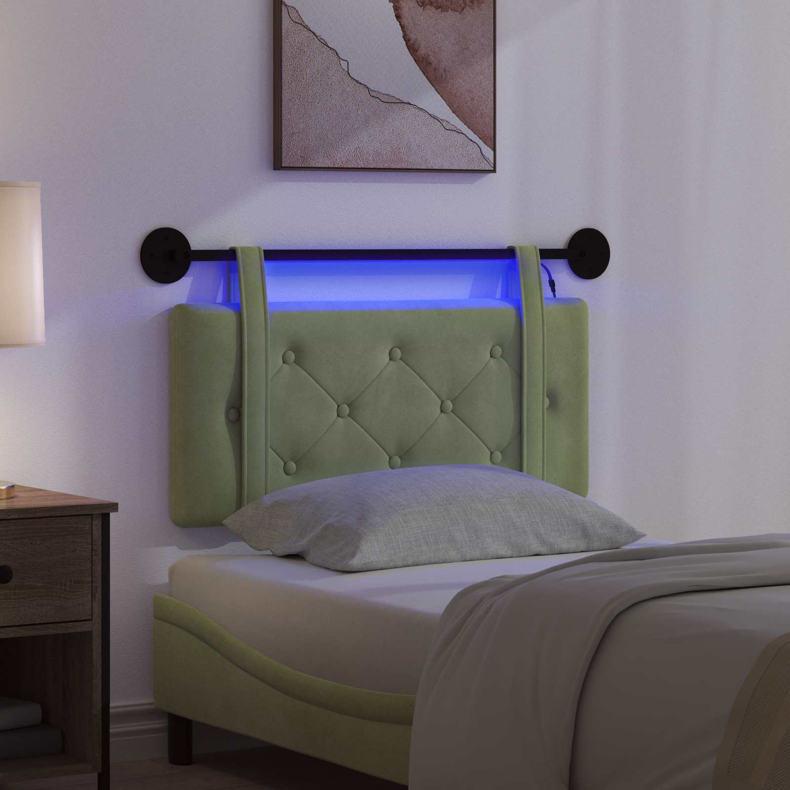 Hangend hoofdbord Met LED-verlichting Lichtgroen Fluweel is nu te koop bij PeponiXL, paradijselijk wonen!