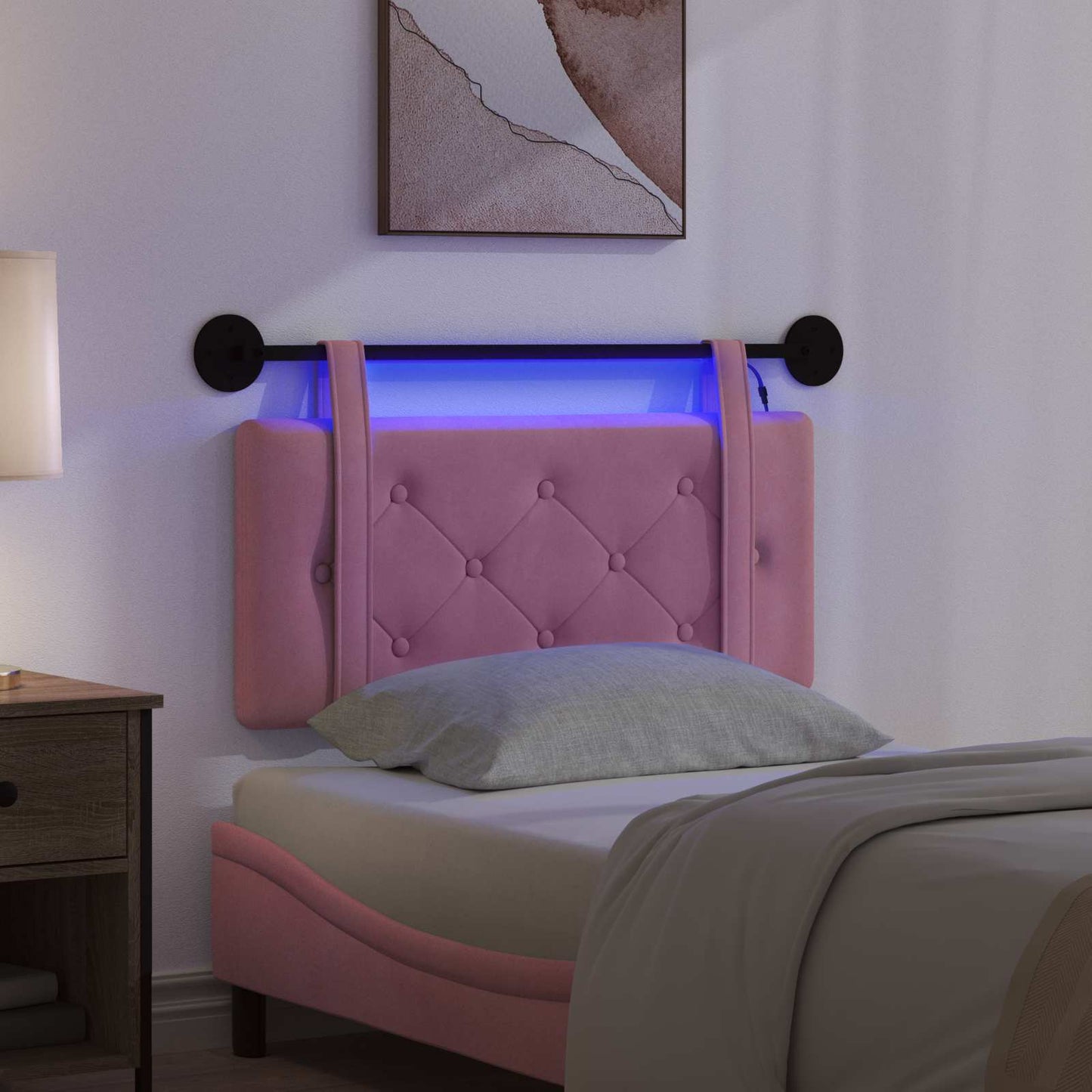 Hangend hoofdbord Met LED-verlichting Roze Fluweel is nu te koop bij PeponiXL, paradijselijk wonen!