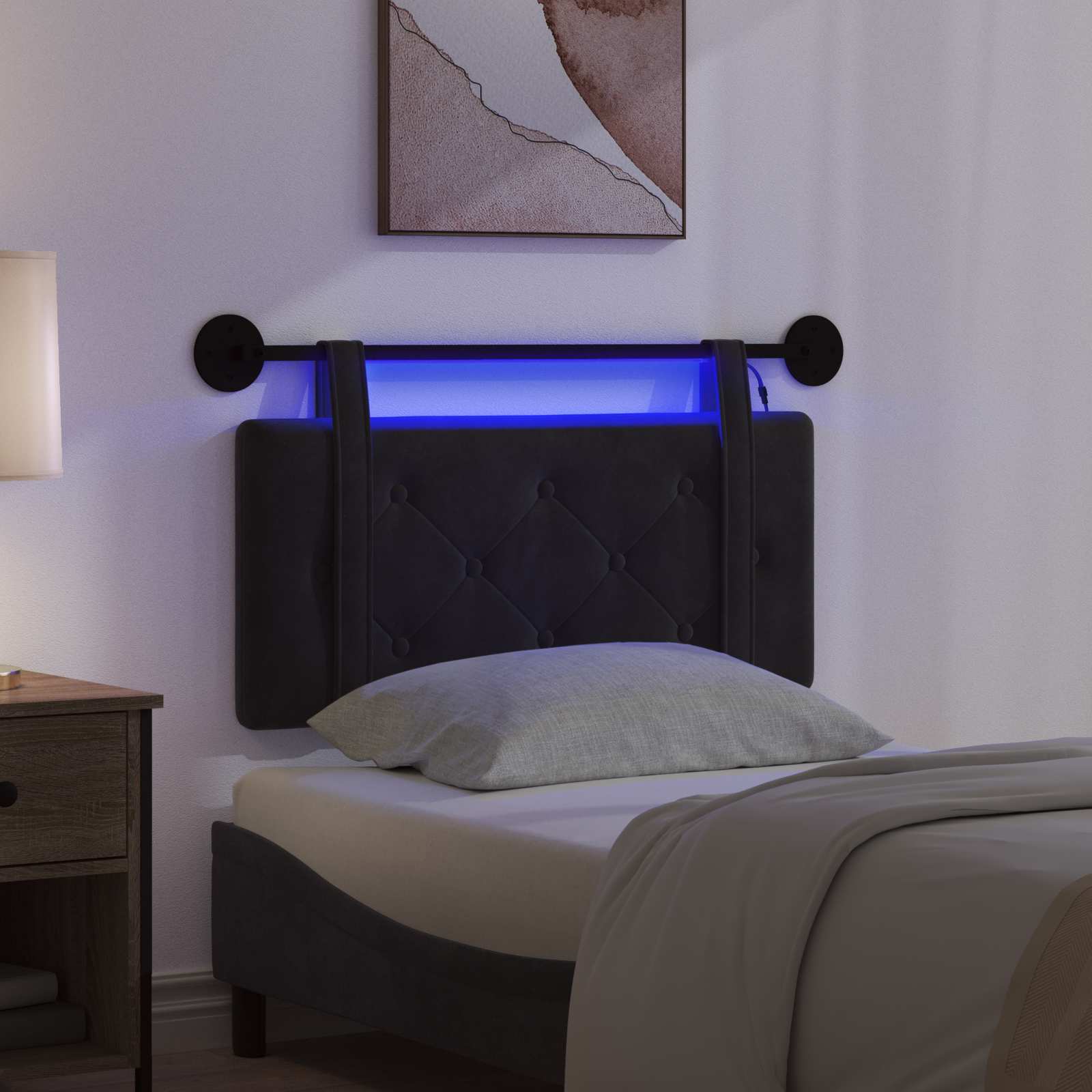 Hangend hoofdbord Met LED-verlichting Zwart Fluweel is nu te koop bij PeponiXL, paradijselijk wonen!