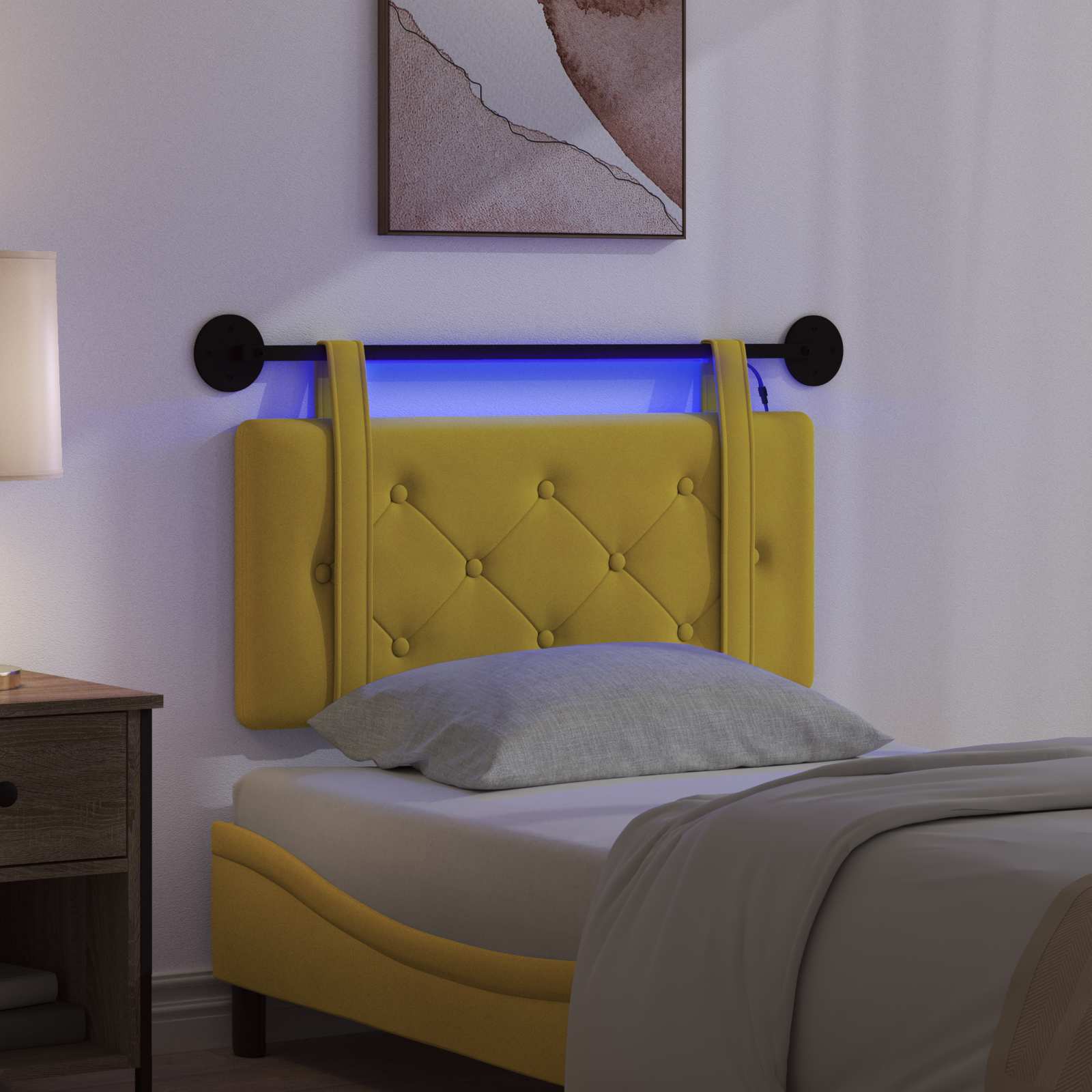 Hangend hoofdbord Met LED-verlichting Geel Fluweel is nu te koop bij PeponiXL, paradijselijk wonen!