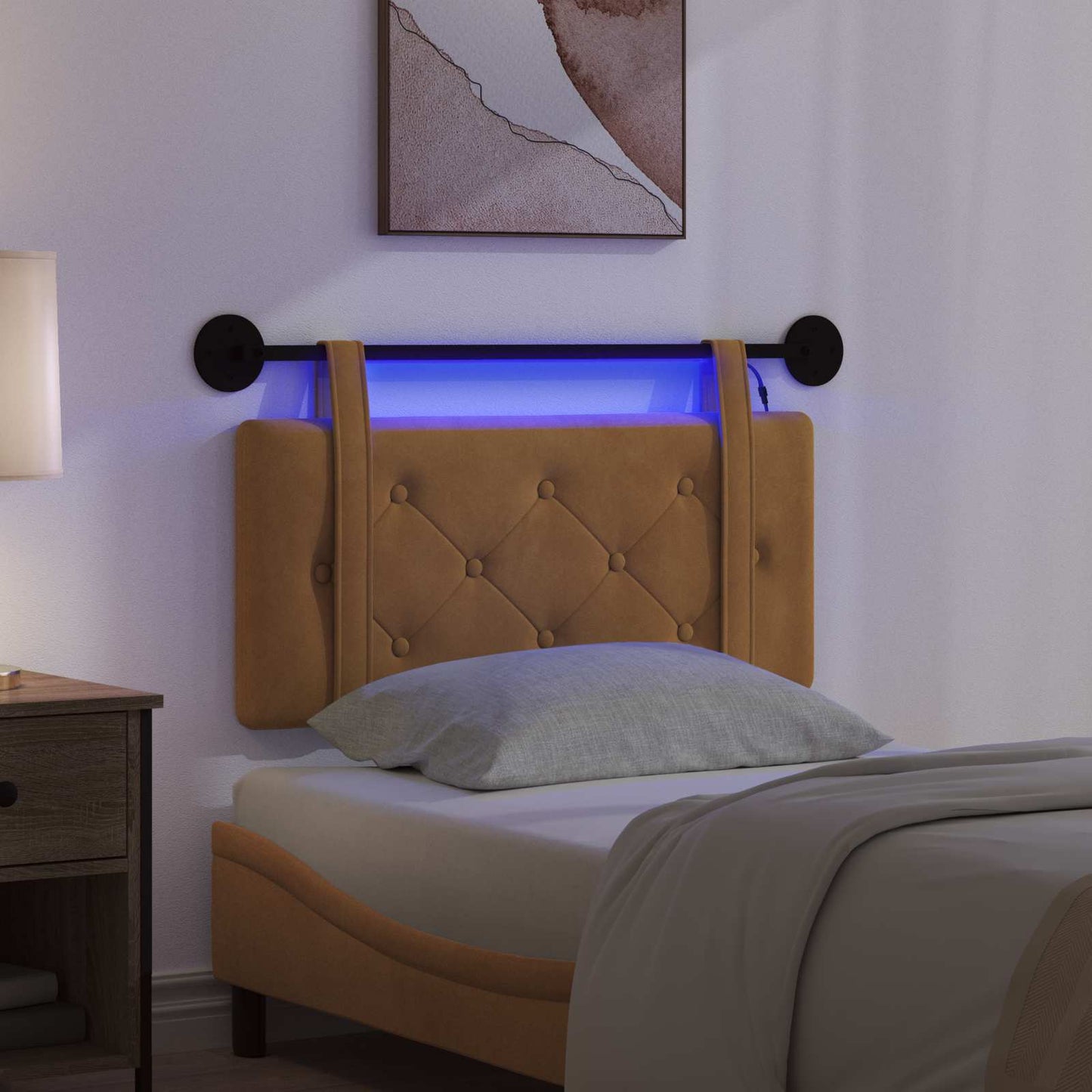 Hangend hoofdbord Met LED-verlichting Bruin Fluweel is nu te koop bij PeponiXL, paradijselijk wonen!