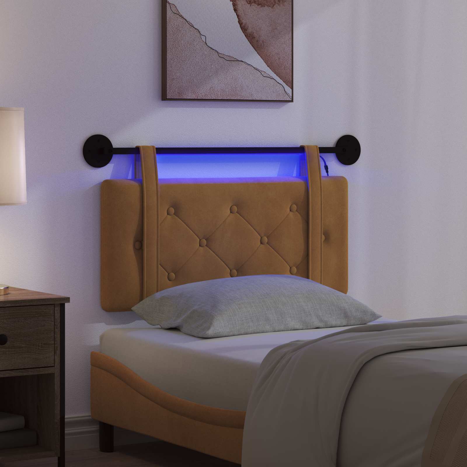 Hangend hoofdbord Met LED-verlichting Bruin Fluweel is nu te koop bij PeponiXL, paradijselijk wonen!
