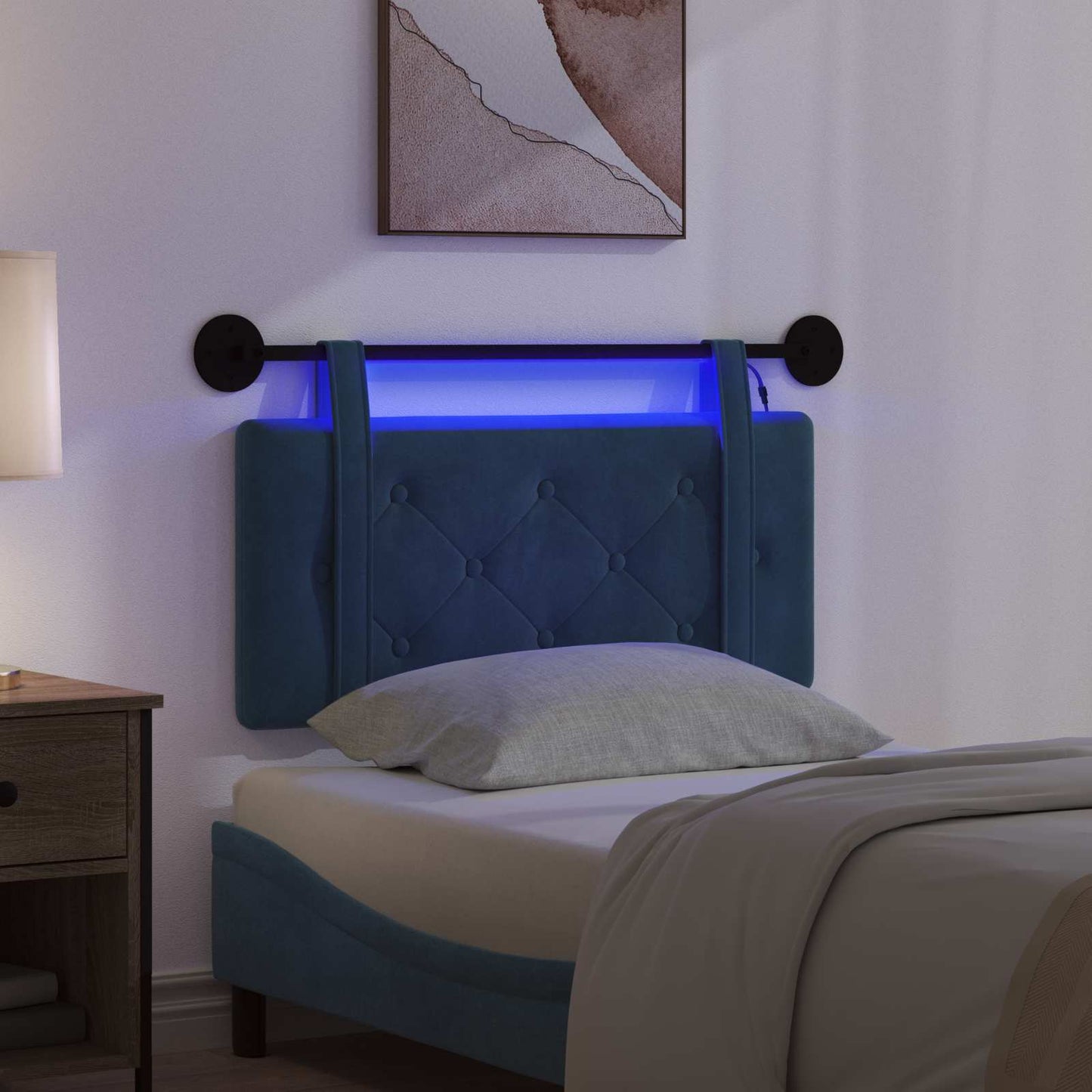 Hangend hoofdbord Met LED-verlichting Blauw Fluweel is nu te koop bij PeponiXL, paradijselijk wonen!