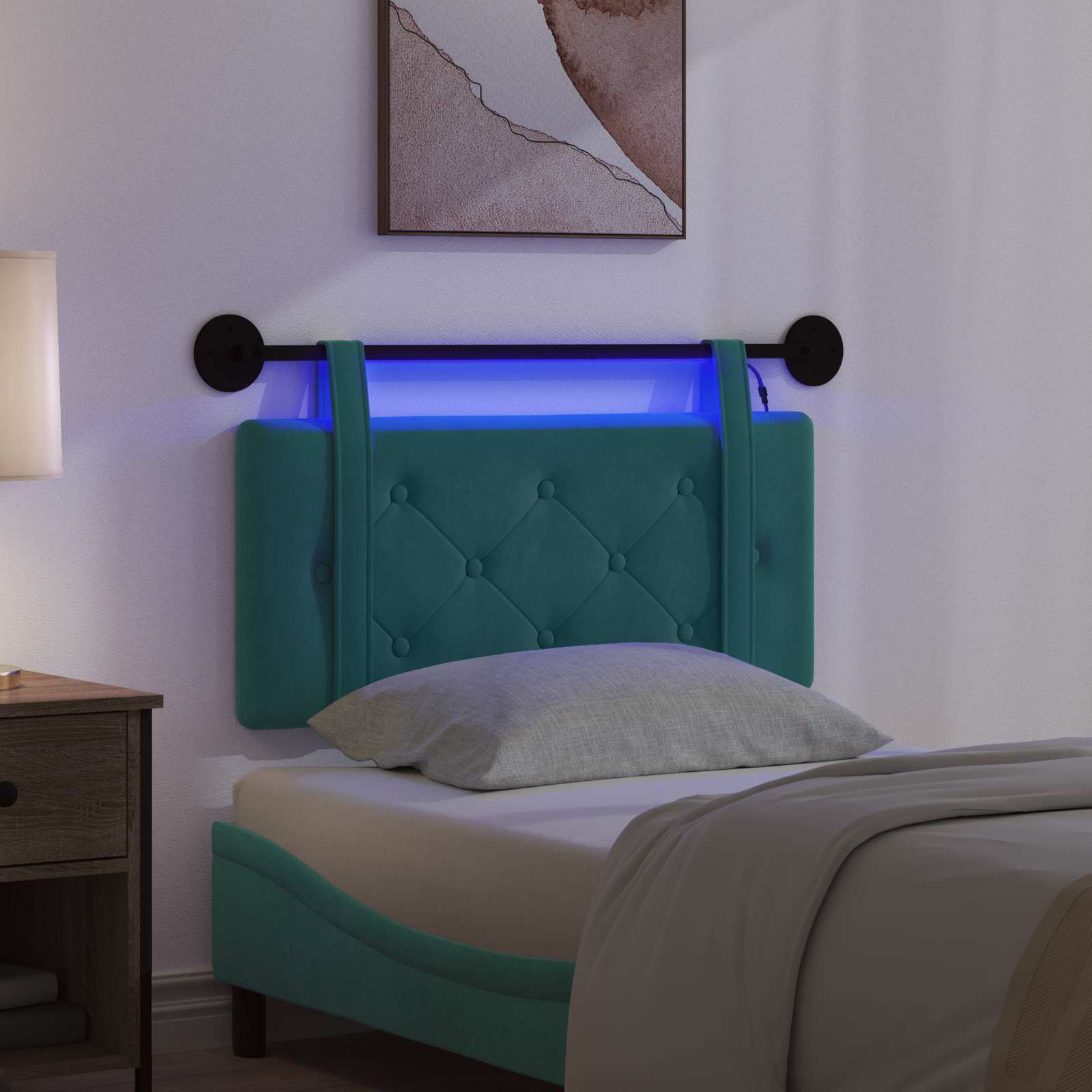 Hangend hoofdbord Met LED-verlichting Turquoise Fluweel is nu te koop bij PeponiXL, paradijselijk wonen!
