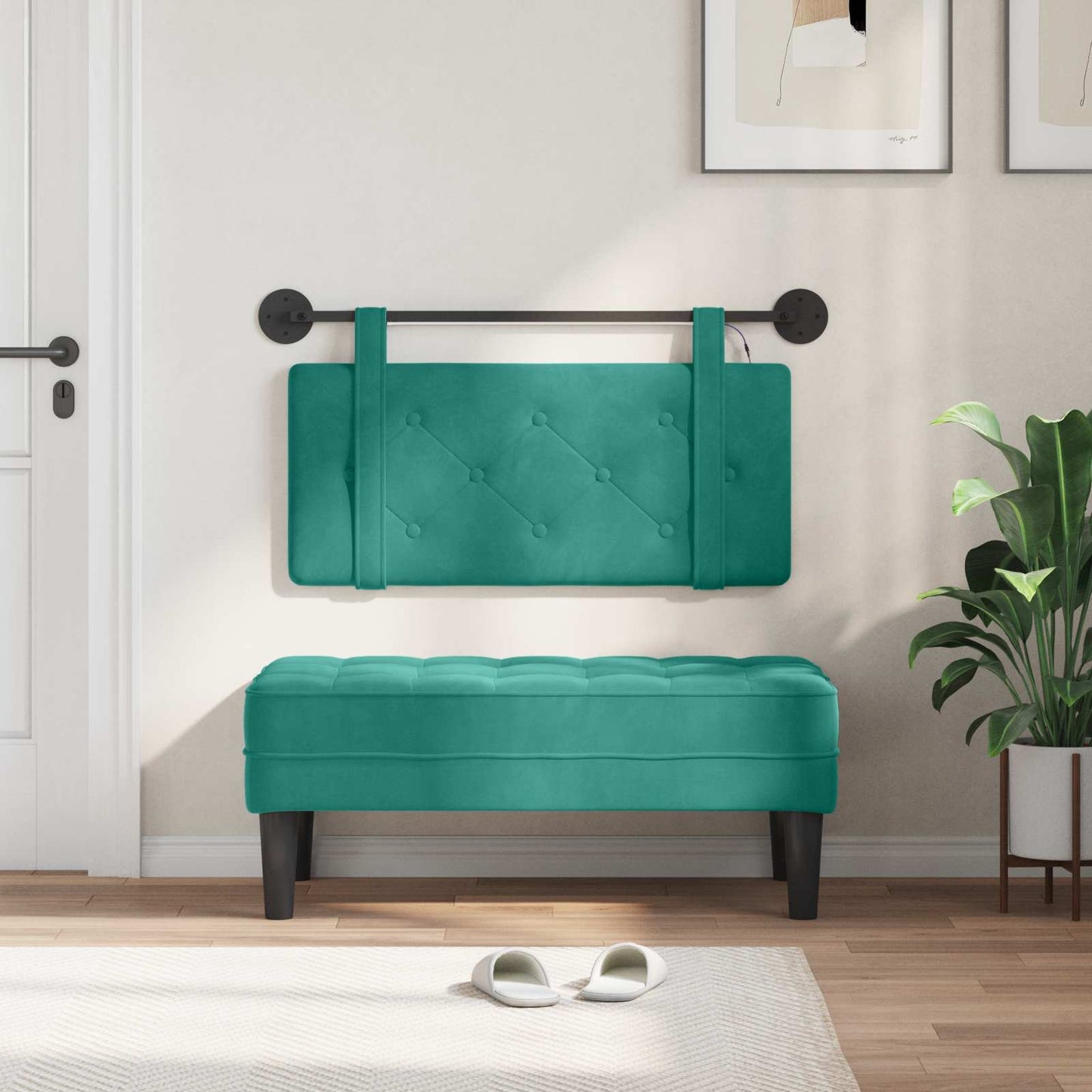Hangend hoofdbord Met LED-verlichting Turquoise Fluweel is nu te koop bij PeponiXL, paradijselijk wonen!