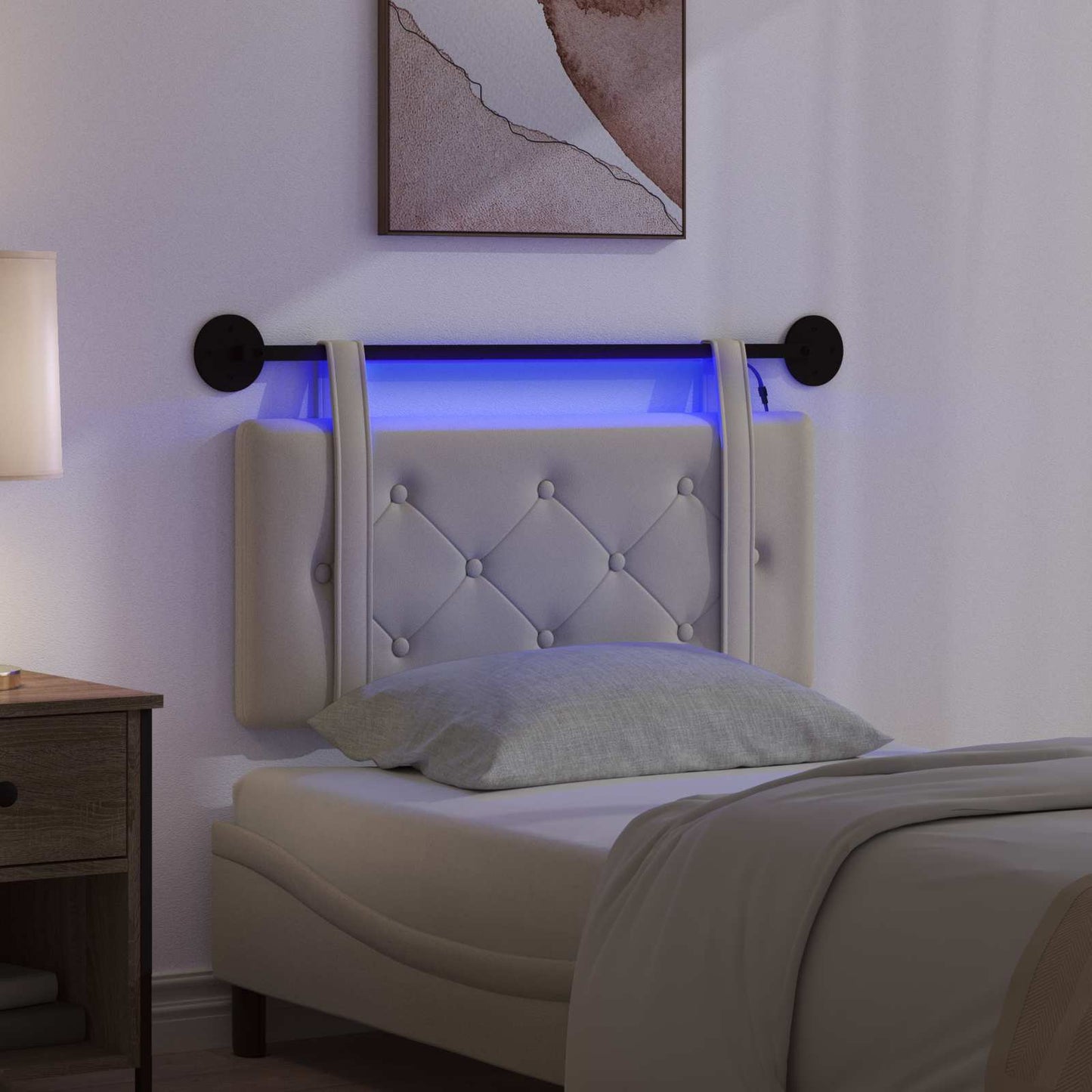 Hangend hoofdbord Met LED-verlichting Crèmekleurig Kunstleer is nu te koop bij PeponiXL, paradijselijk wonen!