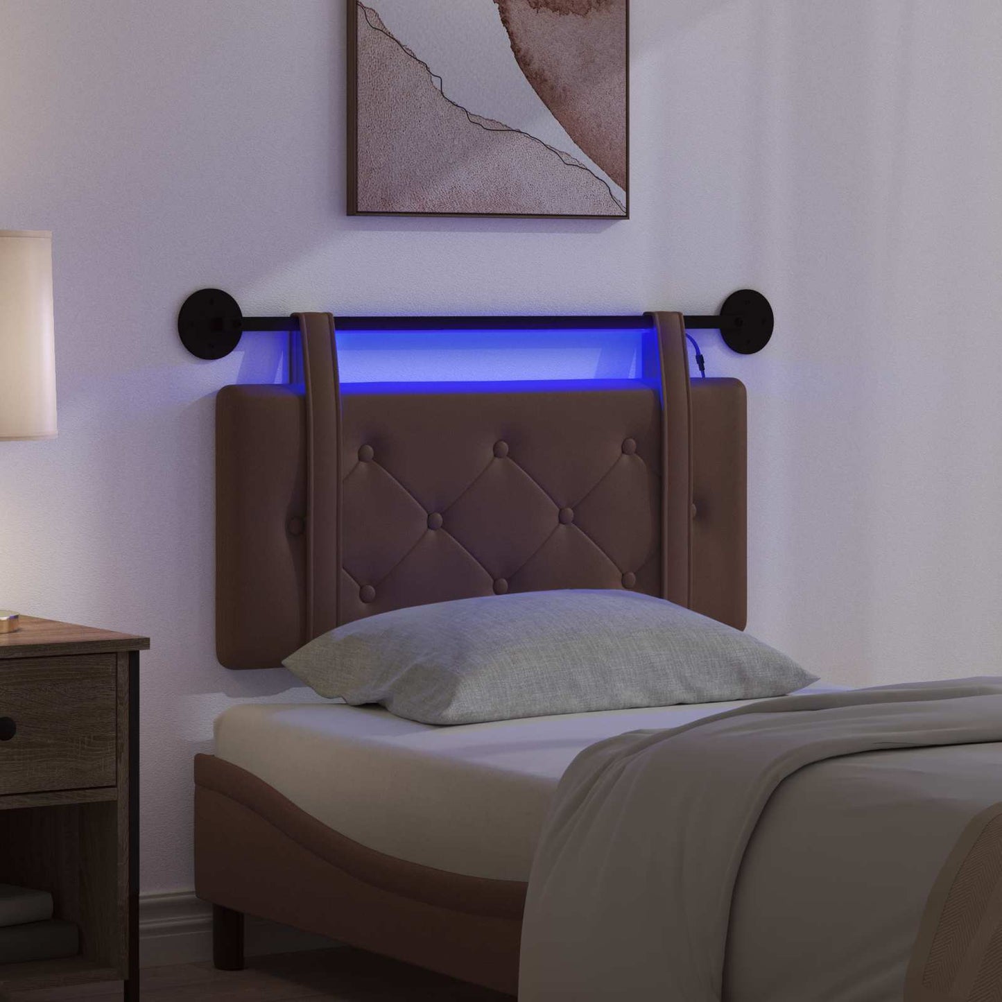 Hangend hoofdbord Met LED-verlichting Bruin Kunstleer is nu te koop bij PeponiXL, paradijselijk wonen!