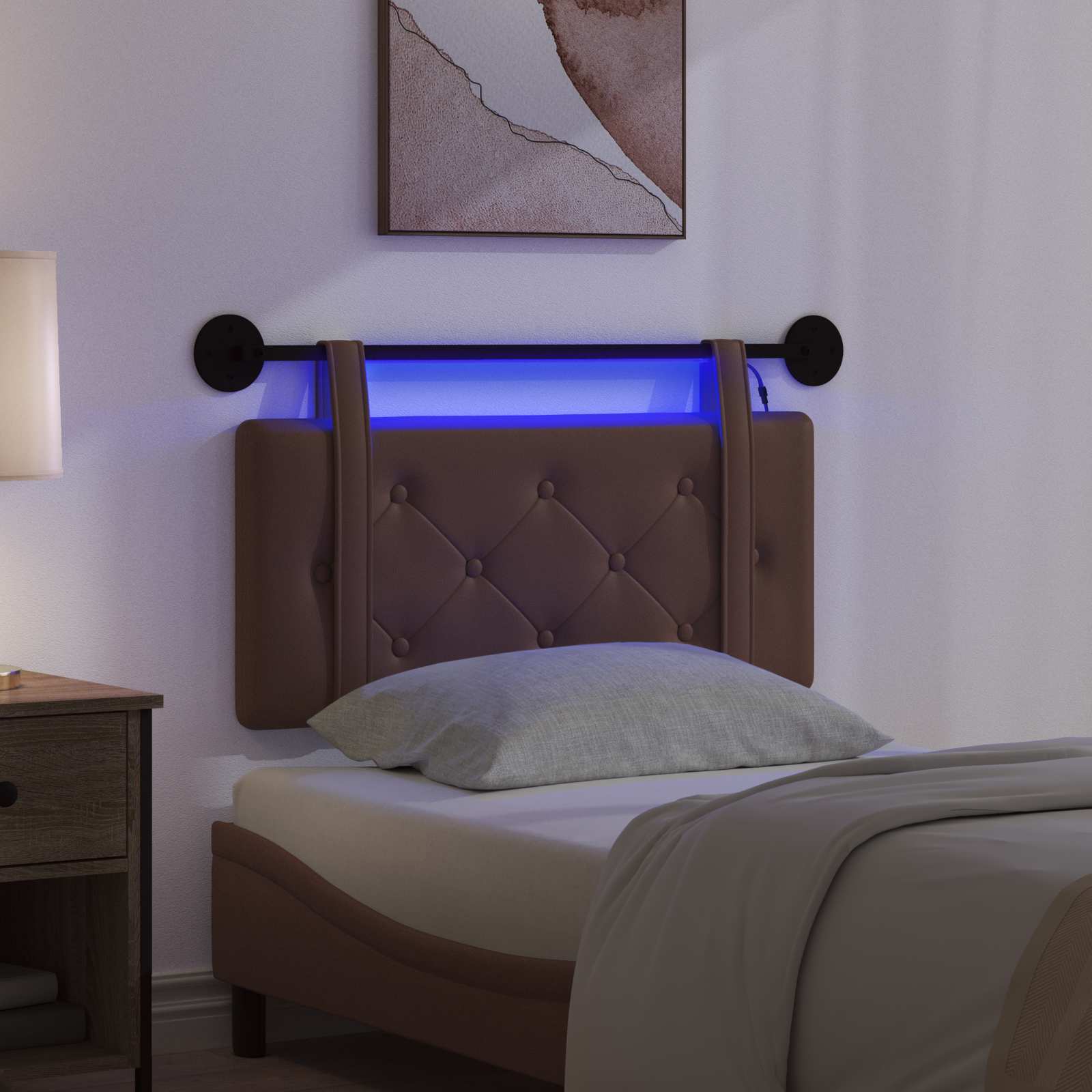 Hangend hoofdbord Met LED-verlichting Bruin Kunstleer is nu te koop bij PeponiXL, paradijselijk wonen!