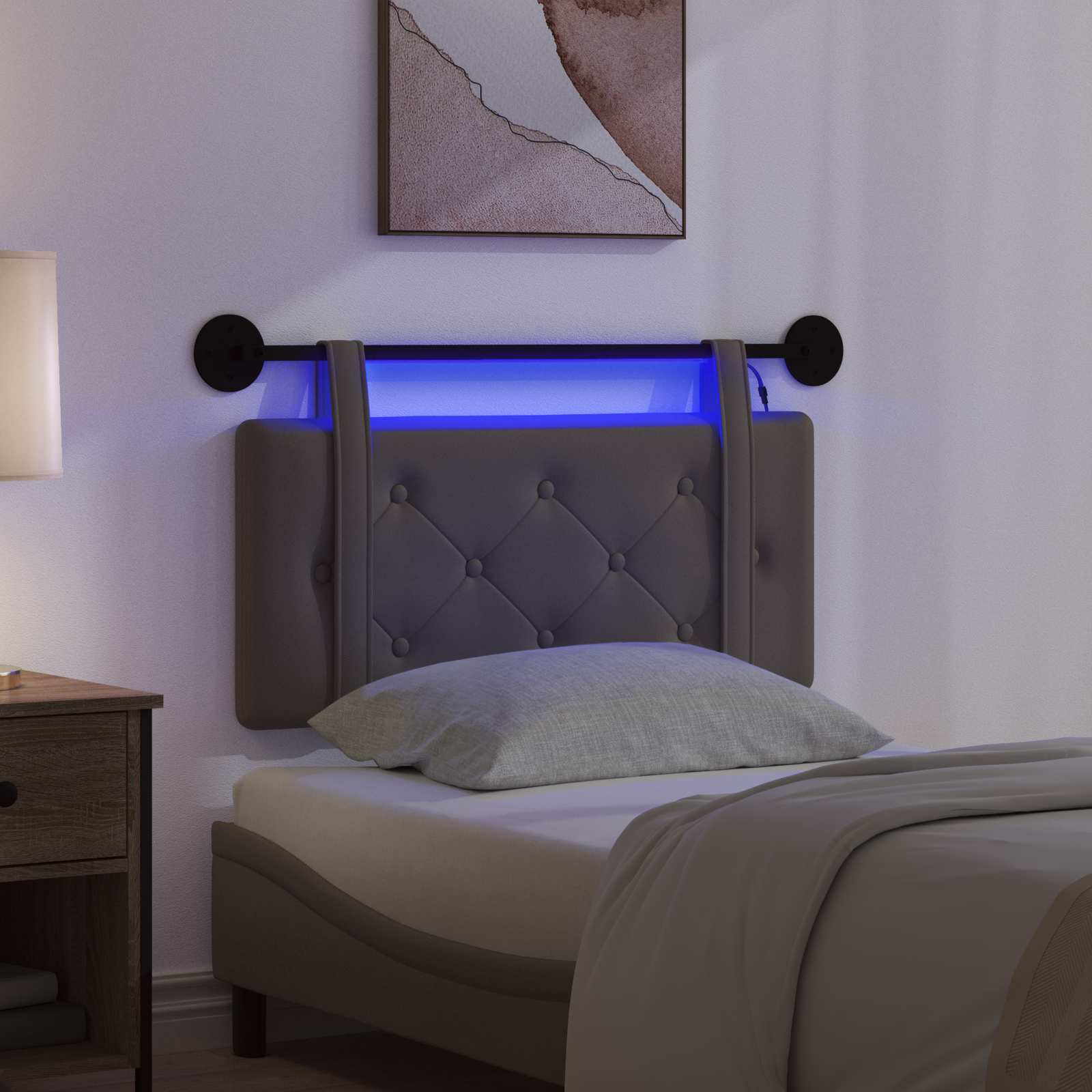 Hangend hoofdbord Met LED-verlichting Grijs Kunstleer is nu te koop bij PeponiXL, paradijselijk wonen!