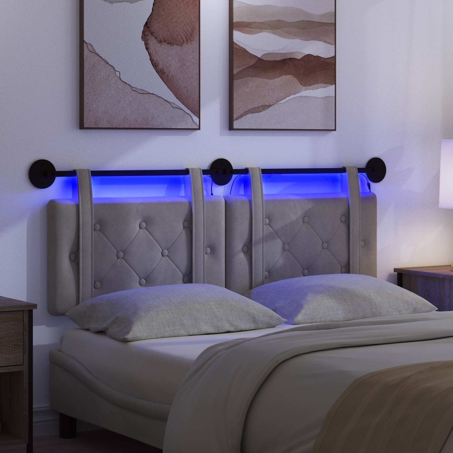 Hangend hoofdbord Met LED-verlichting Lichtgrijs Fluweel is nu te koop bij PeponiXL, paradijselijk wonen!