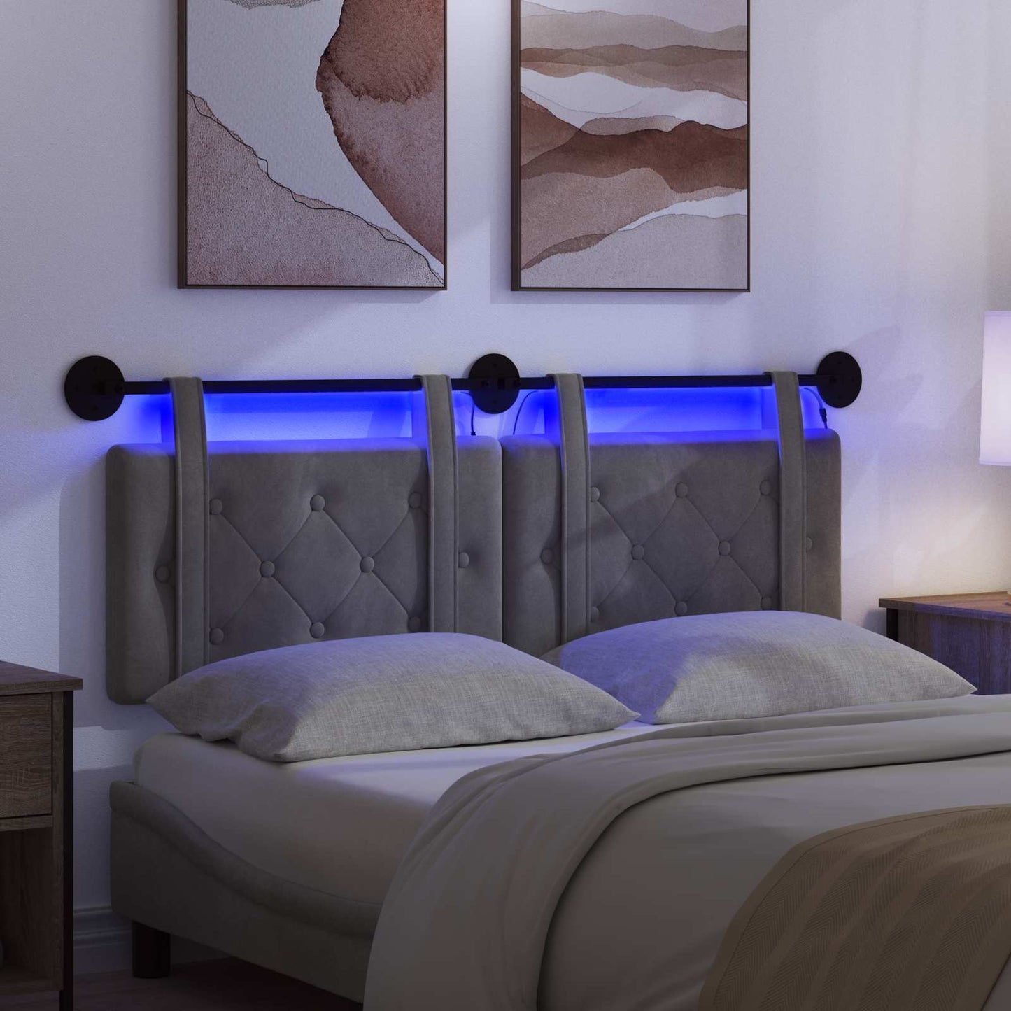 Hangend hoofdbord Met LED-verlichting Donkergrijs Fluweel is nu te koop bij PeponiXL, paradijselijk wonen!