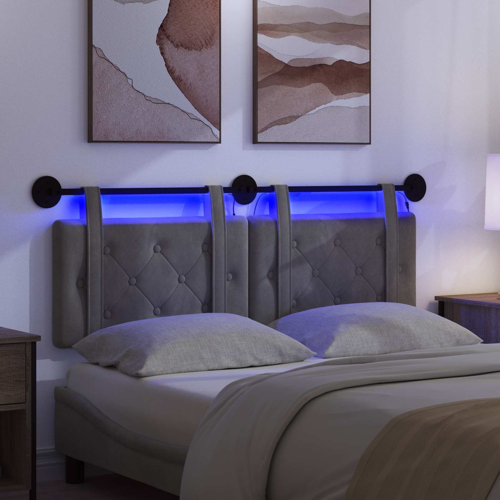 Hangend hoofdbord Met LED-verlichting Donkergrijs Fluweel is nu te koop bij PeponiXL, paradijselijk wonen!