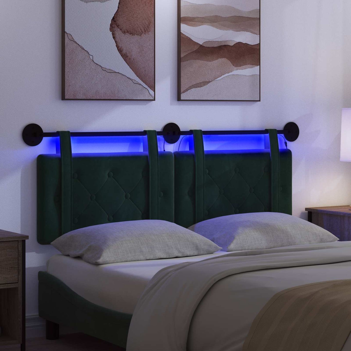 Hangend hoofdbord Met LED-verlichting Donkergroen Fluweel is nu te koop bij PeponiXL, paradijselijk wonen!