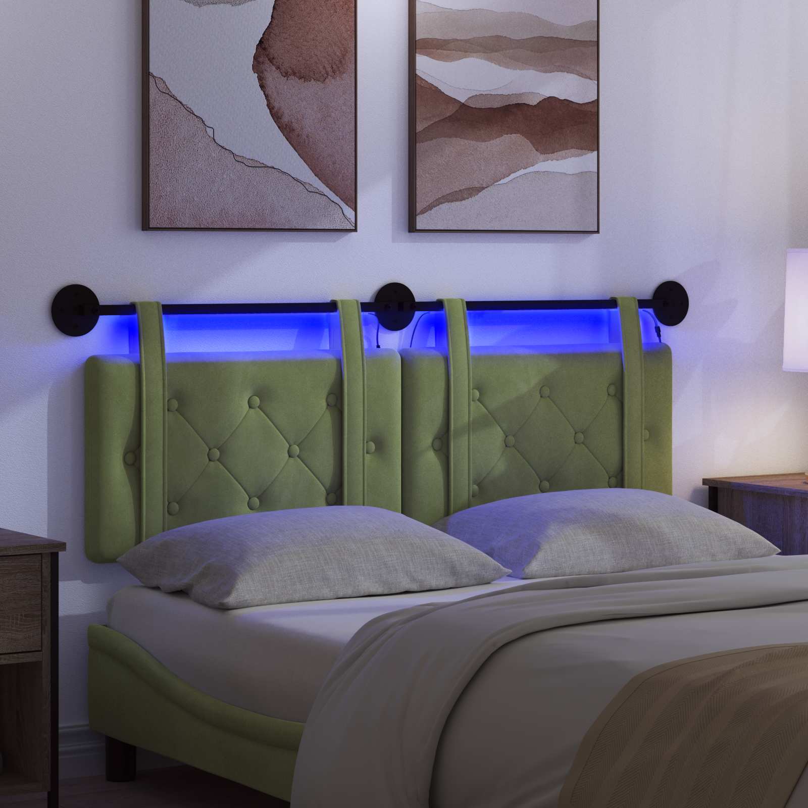 Hangend hoofdbord Met LED-verlichting Lichtgroen Fluweel is nu te koop bij PeponiXL, paradijselijk wonen!