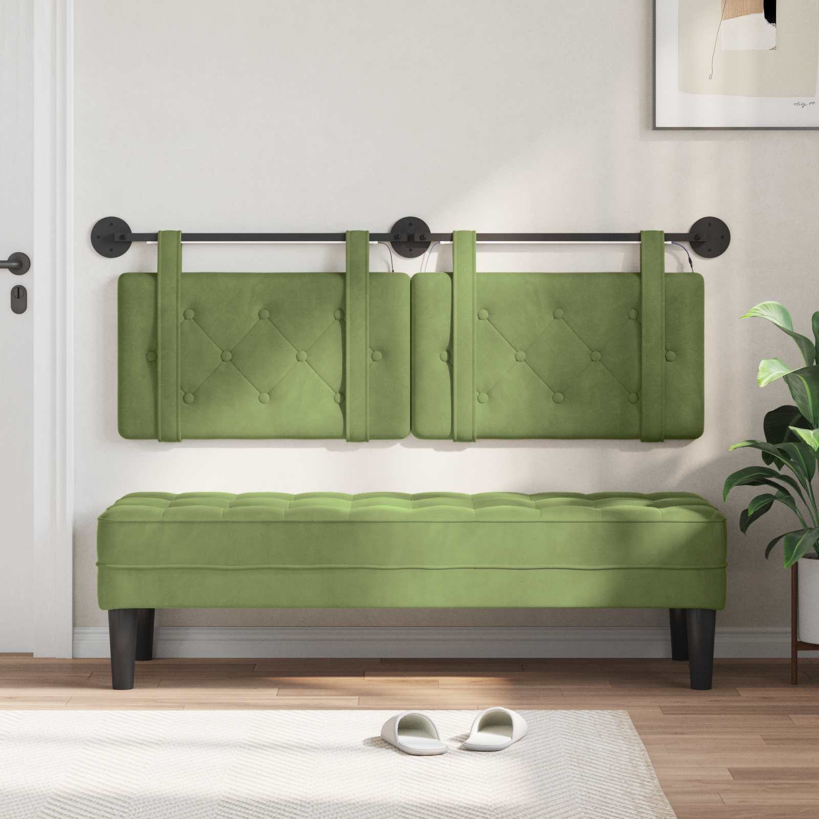 Hangend hoofdbord Met LED-verlichting Lichtgroen Fluweel is nu te koop bij PeponiXL, paradijselijk wonen!