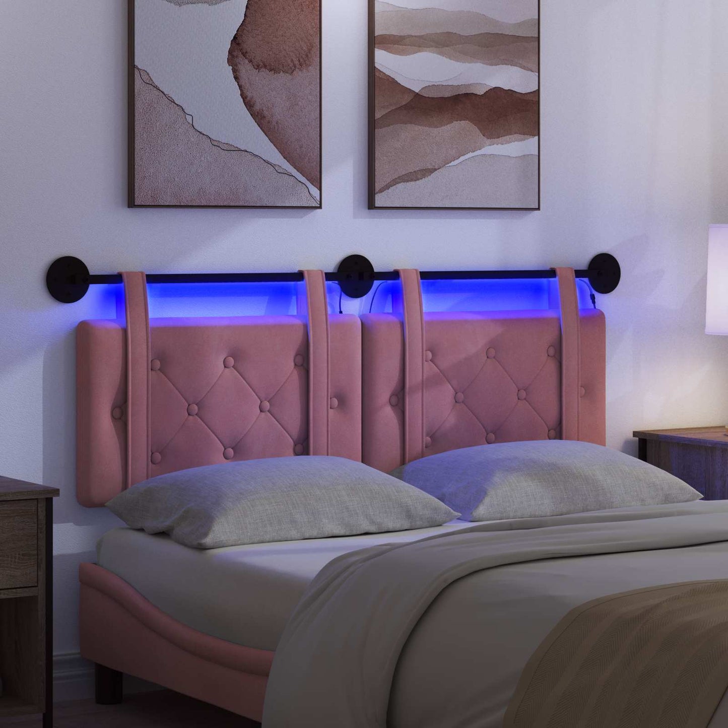 Hangend hoofdbord Met LED-verlichting Roze Fluweel is nu te koop bij PeponiXL, paradijselijk wonen!
