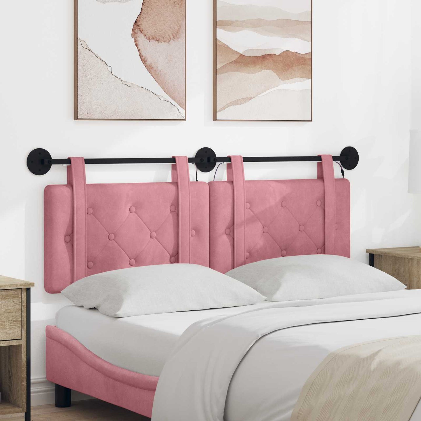 Hangend hoofdbord Met LED-verlichting Roze Fluweel is nu te koop bij PeponiXL, paradijselijk wonen!