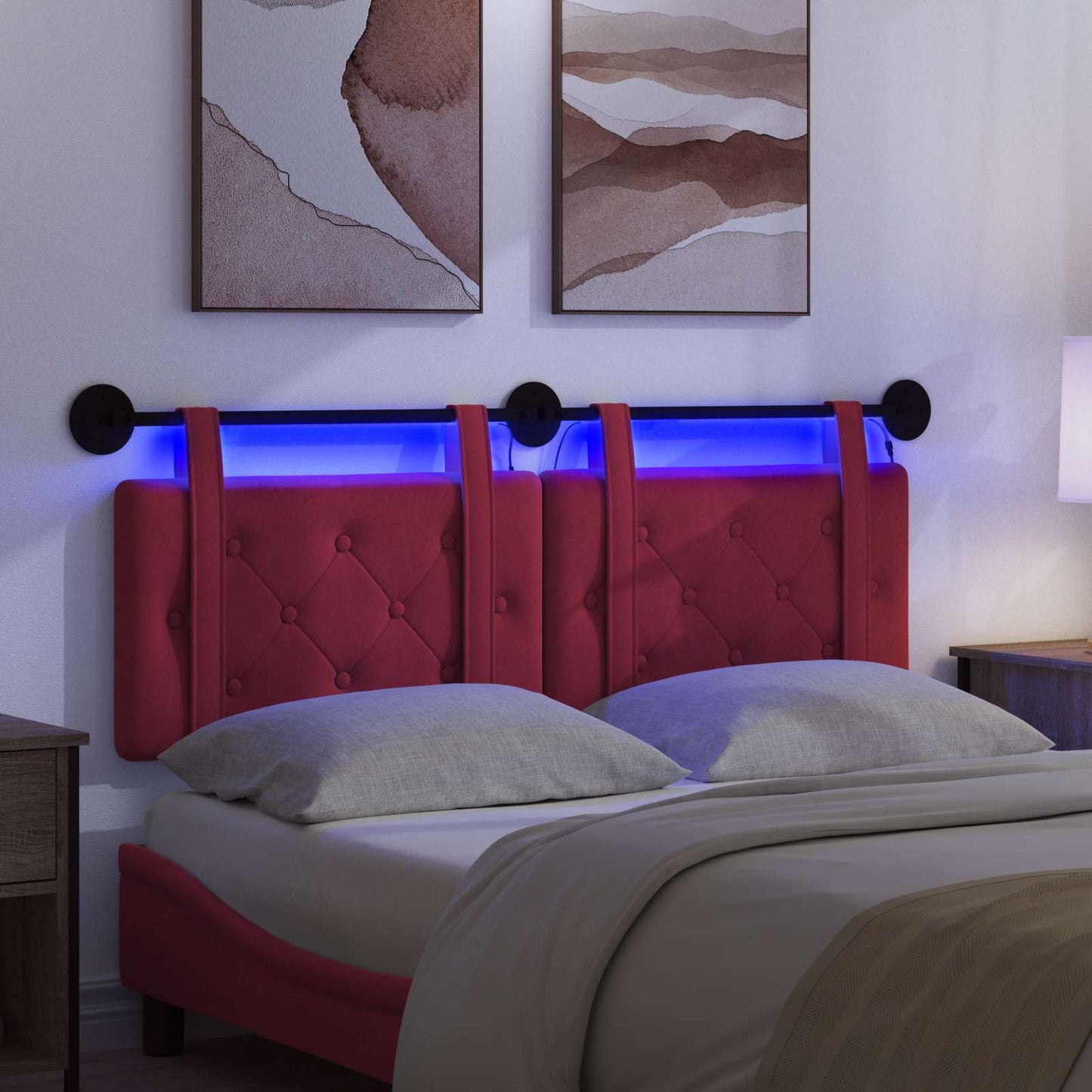 Hangend hoofdbord Met LED-verlichting Wijnrood Fluweel is nu te koop bij PeponiXL, paradijselijk wonen!