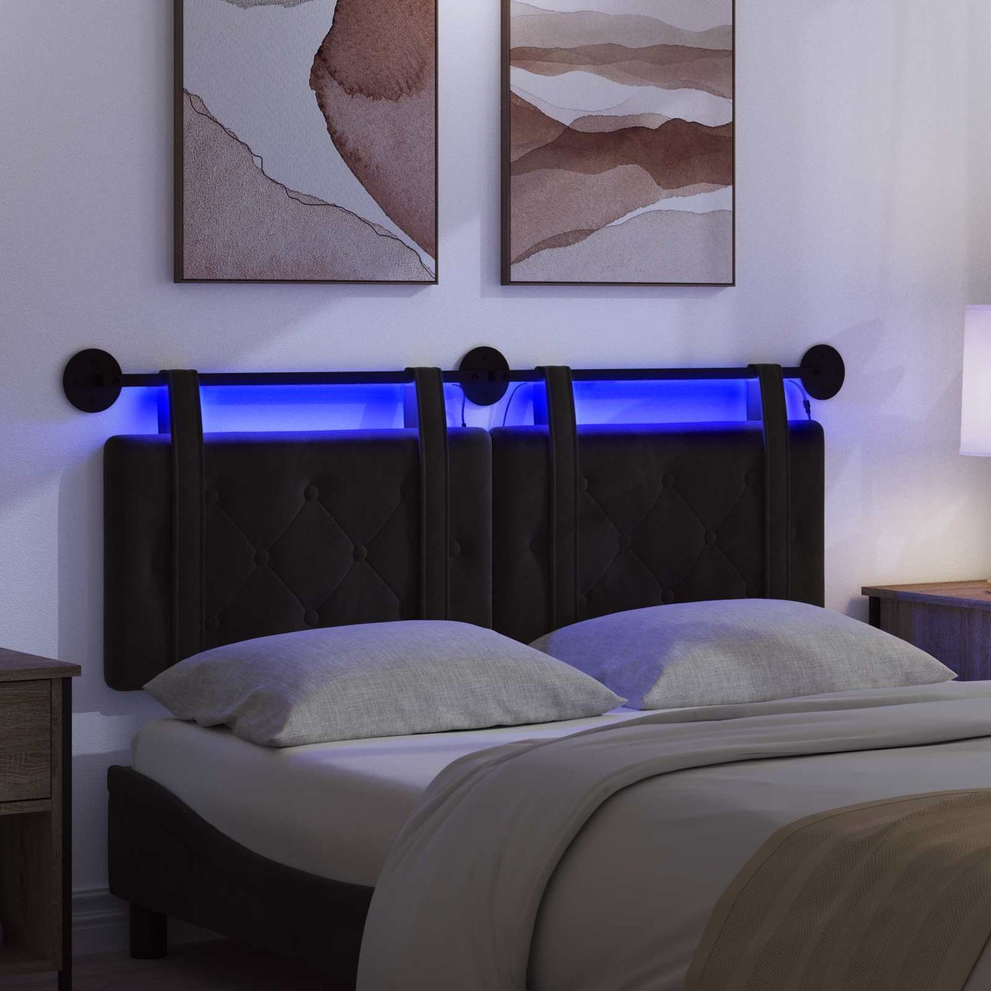 Hangend hoofdbord Met LED-verlichting Zwart Fluweel is nu te koop bij PeponiXL, paradijselijk wonen!