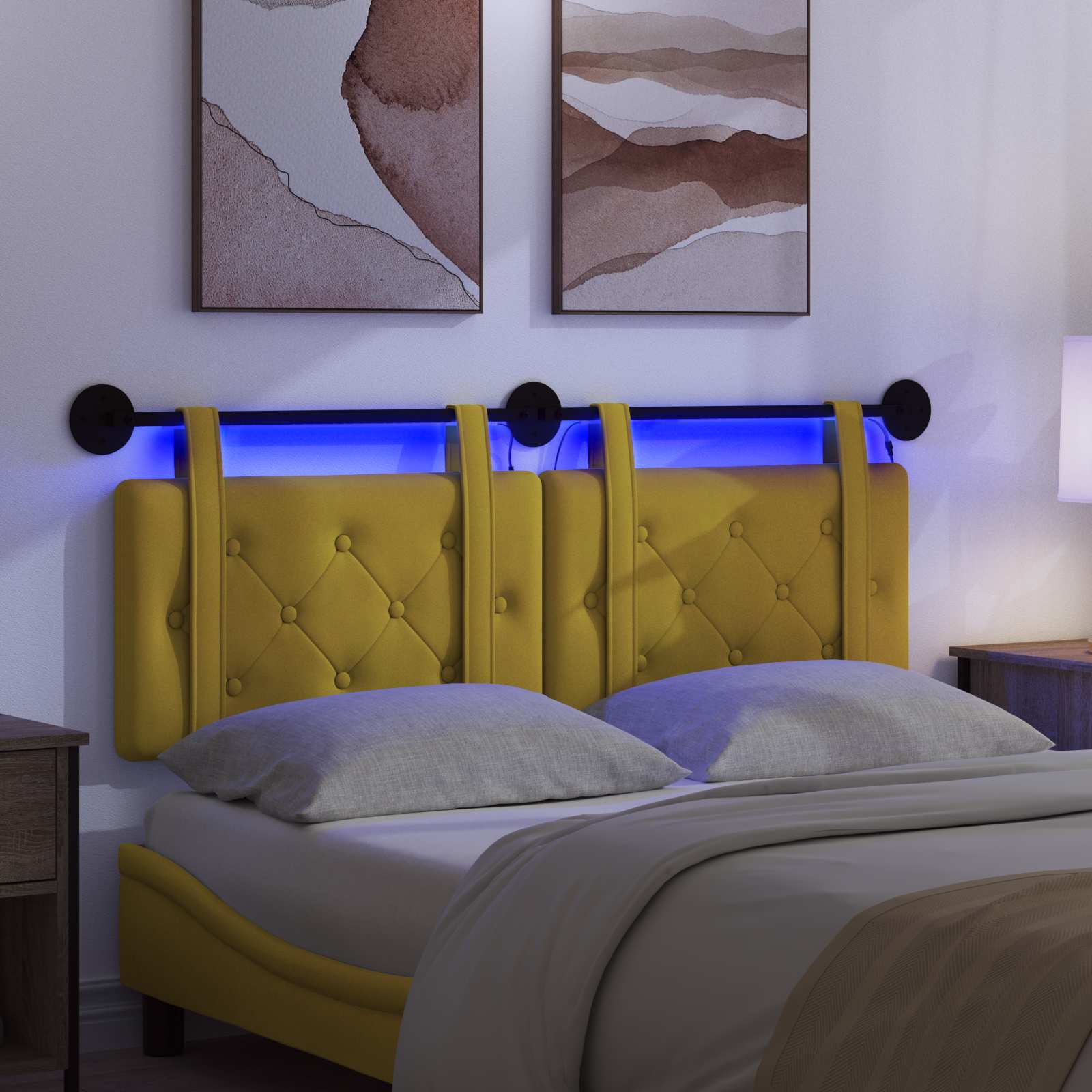 Hangend hoofdbord Met LED-verlichting Geel Fluweel is nu te koop bij PeponiXL, paradijselijk wonen!