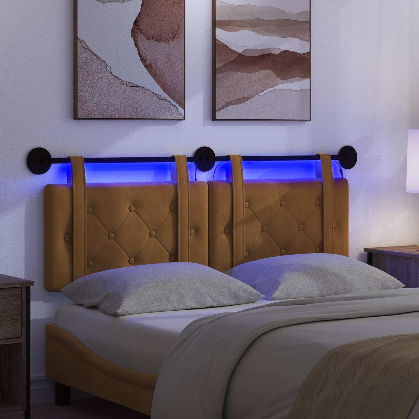 Hangend hoofdbord Met LED-verlichting Bruin Fluweel is nu te koop bij PeponiXL, paradijselijk wonen!