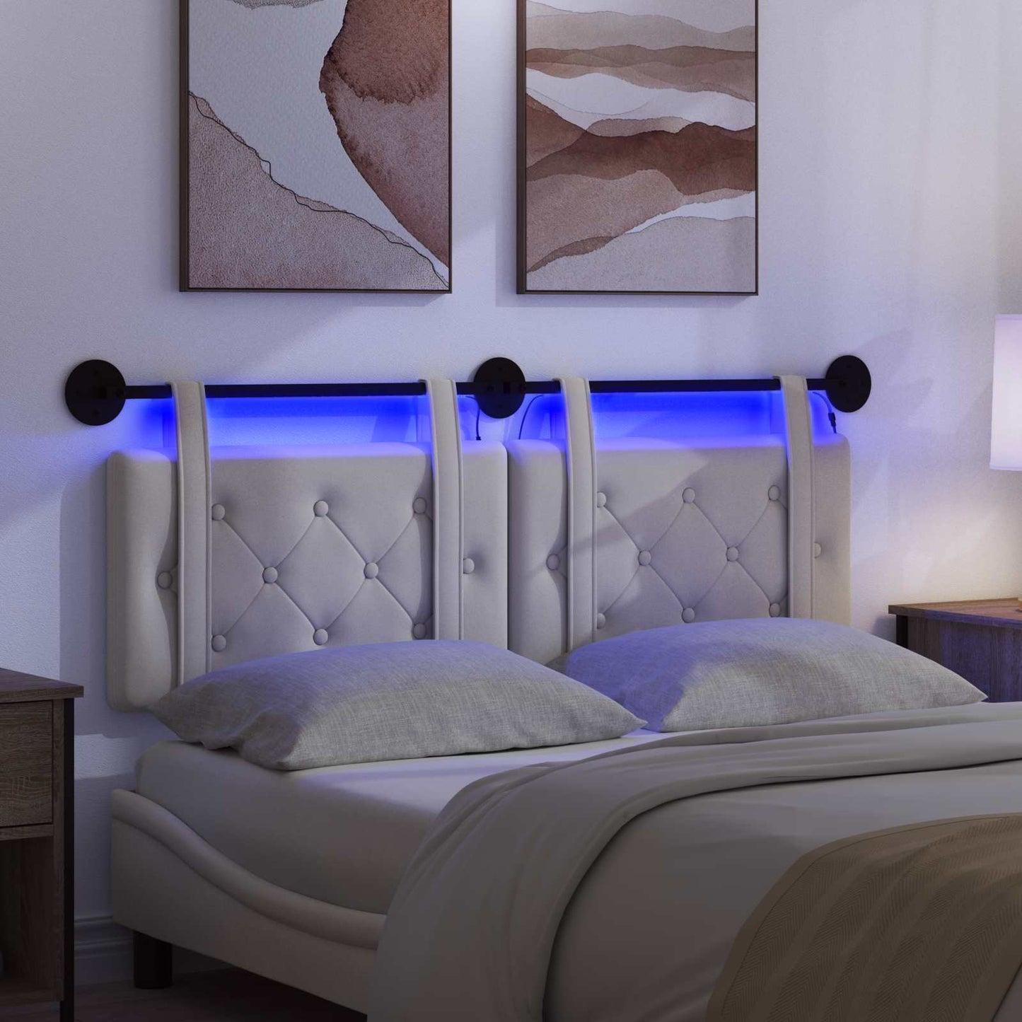 Hangend hoofdbord Met LED-verlichting Crèmekleurig Fluweel is nu te koop bij PeponiXL, paradijselijk wonen!