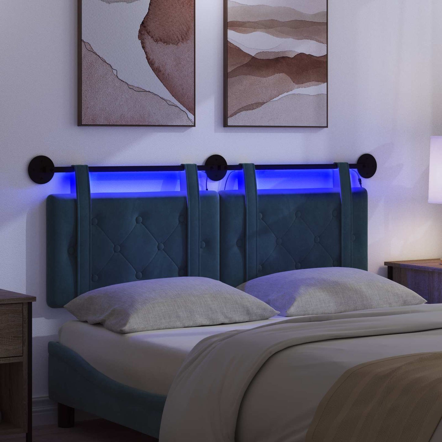 Hangend hoofdbord Met LED-verlichting Blauw Fluweel is nu te koop bij PeponiXL, paradijselijk wonen!