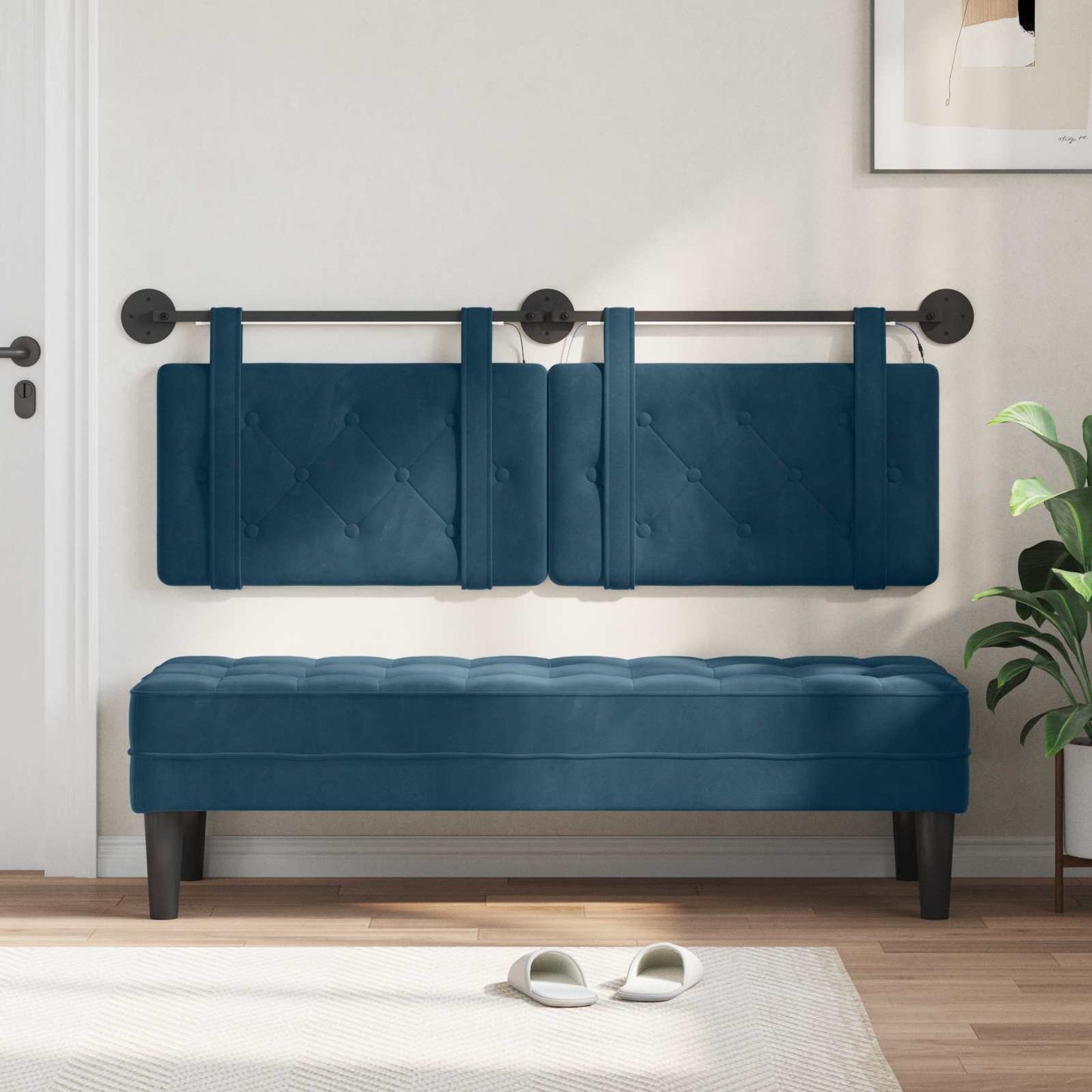 Hangend hoofdbord Met LED-verlichting Blauw Fluweel is nu te koop bij PeponiXL, paradijselijk wonen!