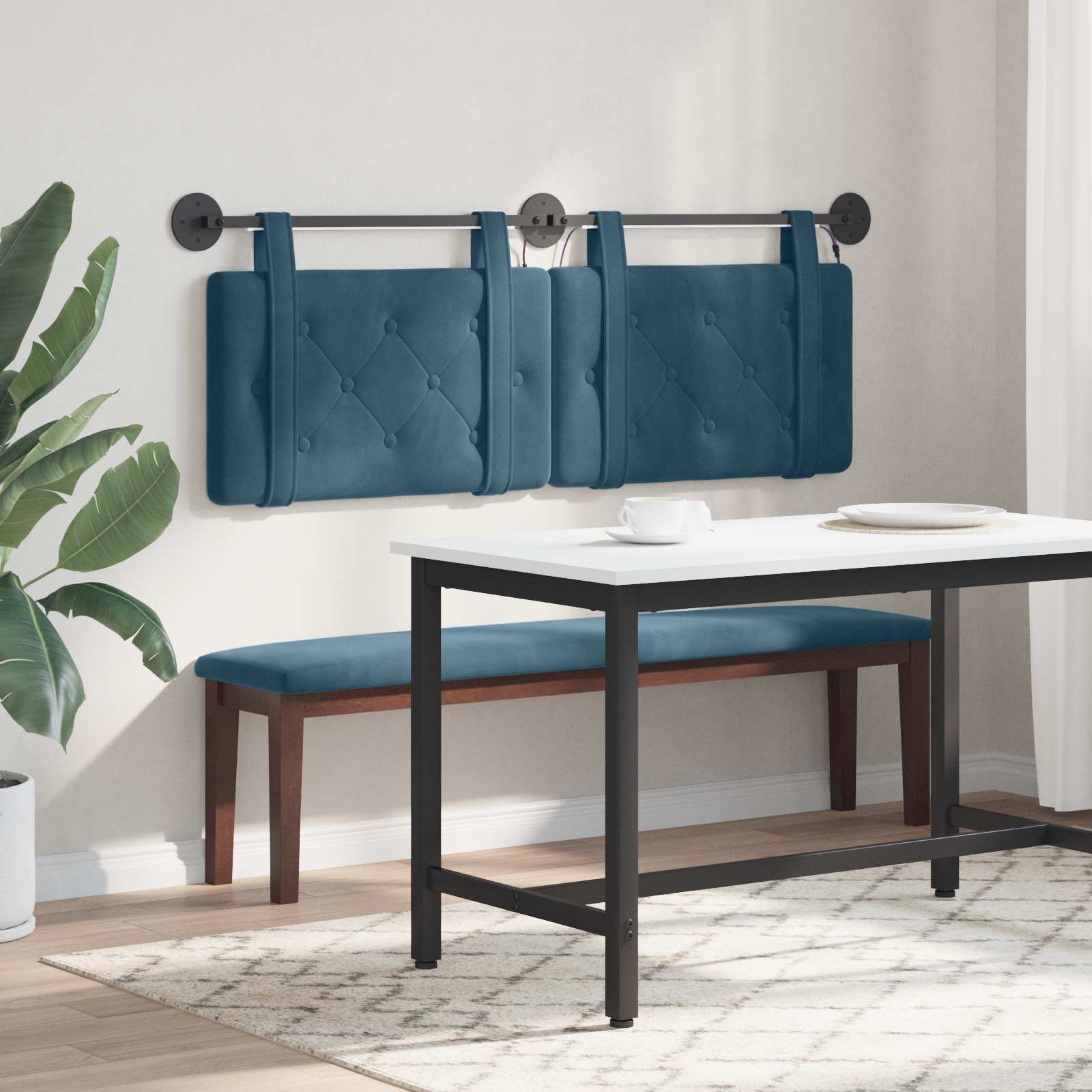 Hangend hoofdbord Met LED-verlichting Blauw Fluweel is nu te koop bij PeponiXL, paradijselijk wonen!