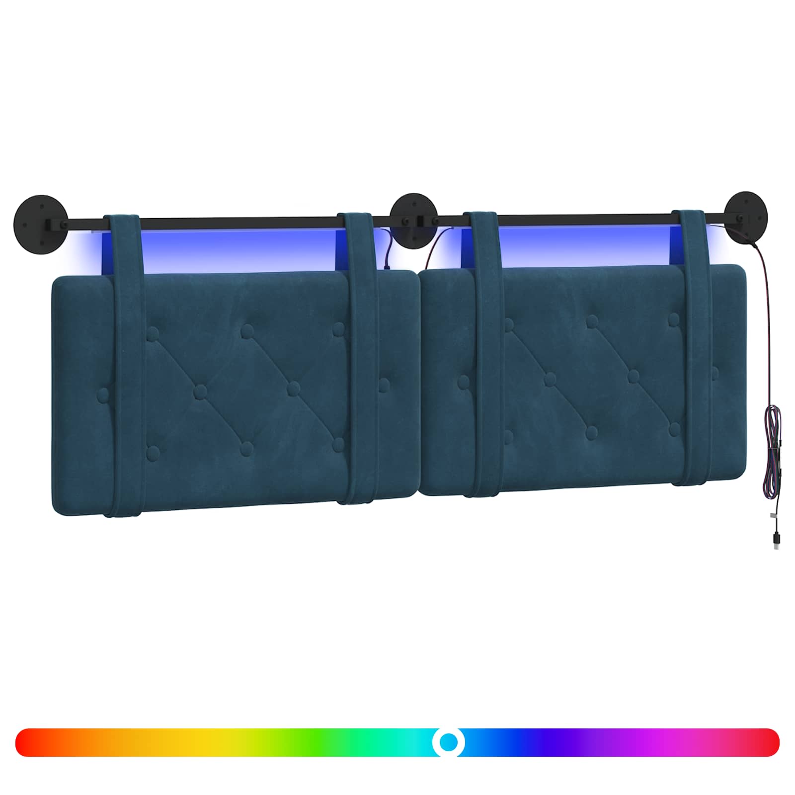 Hangend hoofdbord Met LED-verlichting Blauw Fluweel is nu te koop bij PeponiXL, paradijselijk wonen!