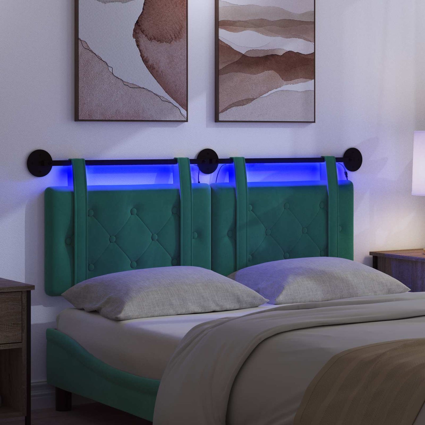 Hangend hoofdbord Met LED-verlichting Turquoise Fluweel is nu te koop bij PeponiXL, paradijselijk wonen!
