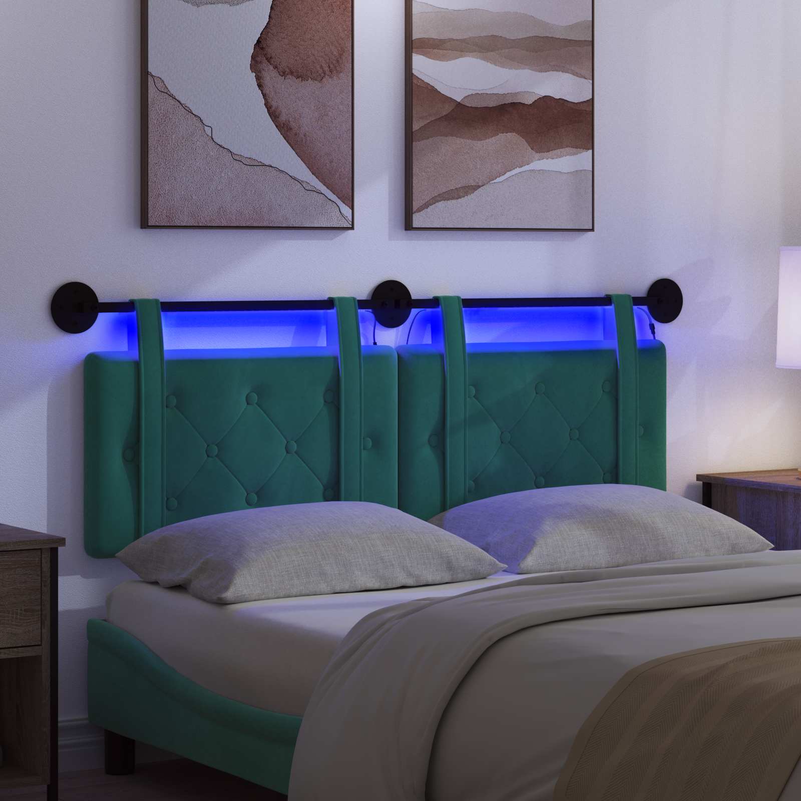 Hangend hoofdbord Met LED-verlichting Turquoise Fluweel is nu te koop bij PeponiXL, paradijselijk wonen!
