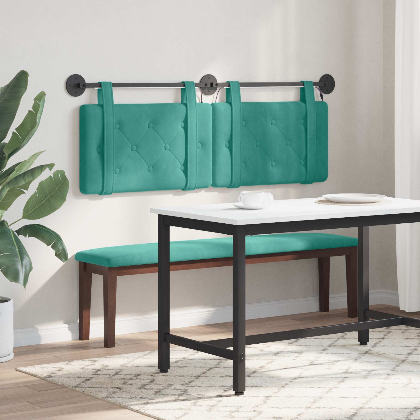 Hangend hoofdbord Met LED-verlichting Turquoise Fluweel is nu te koop bij PeponiXL, paradijselijk wonen!
