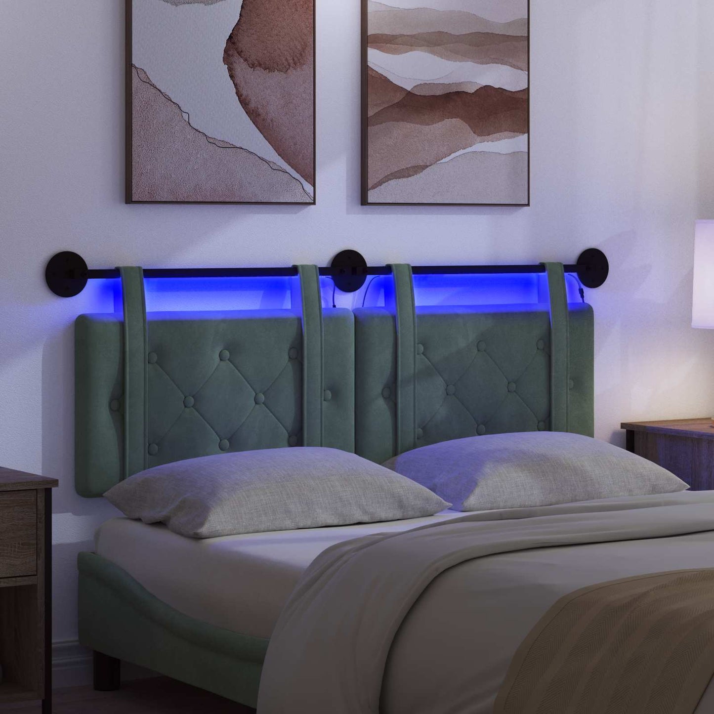 Hangend hoofdbord Met LED-verlichting Zeegroen Fluweel is nu te koop bij PeponiXL, paradijselijk wonen!