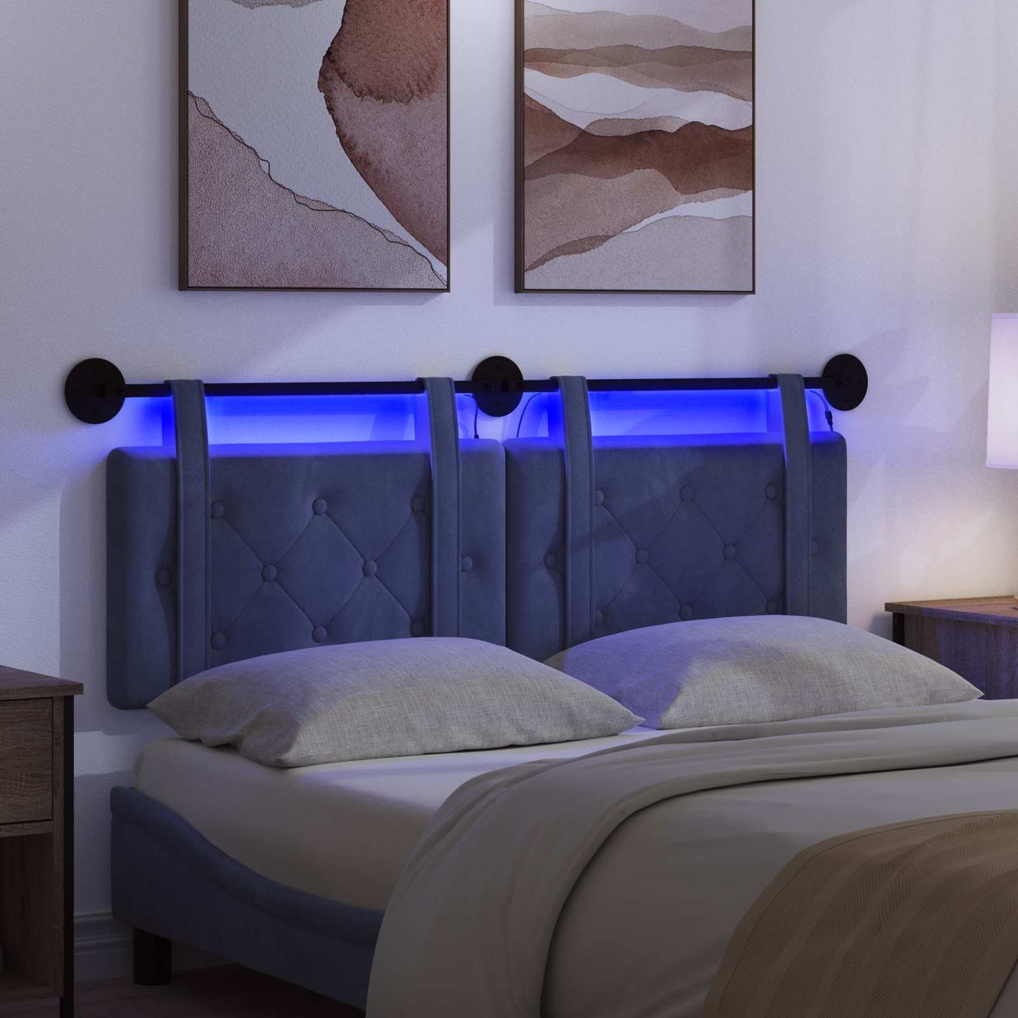 Hangend hoofdbord Met LED-verlichting Politieblauw Fluweel is nu te koop bij PeponiXL, paradijselijk wonen!