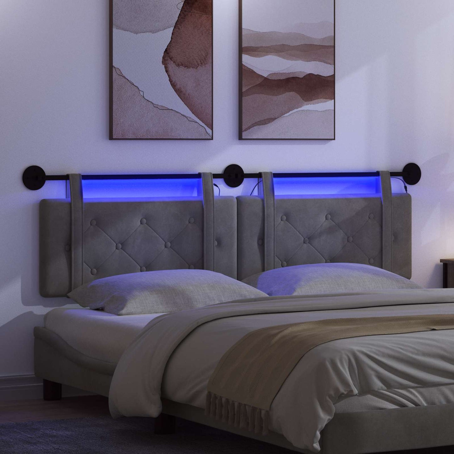 Hangend hoofdbord Met LED-verlichting Donkergrijs Fluweel is nu te koop bij PeponiXL, paradijselijk wonen!