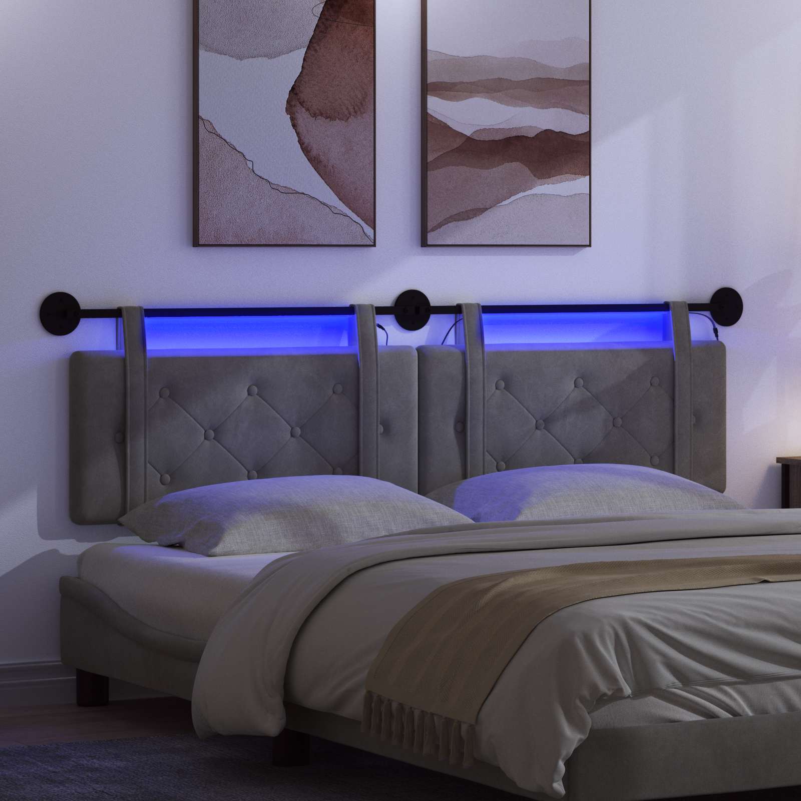 Hangend hoofdbord Met LED-verlichting Donkergrijs Fluweel is nu te koop bij PeponiXL, paradijselijk wonen!