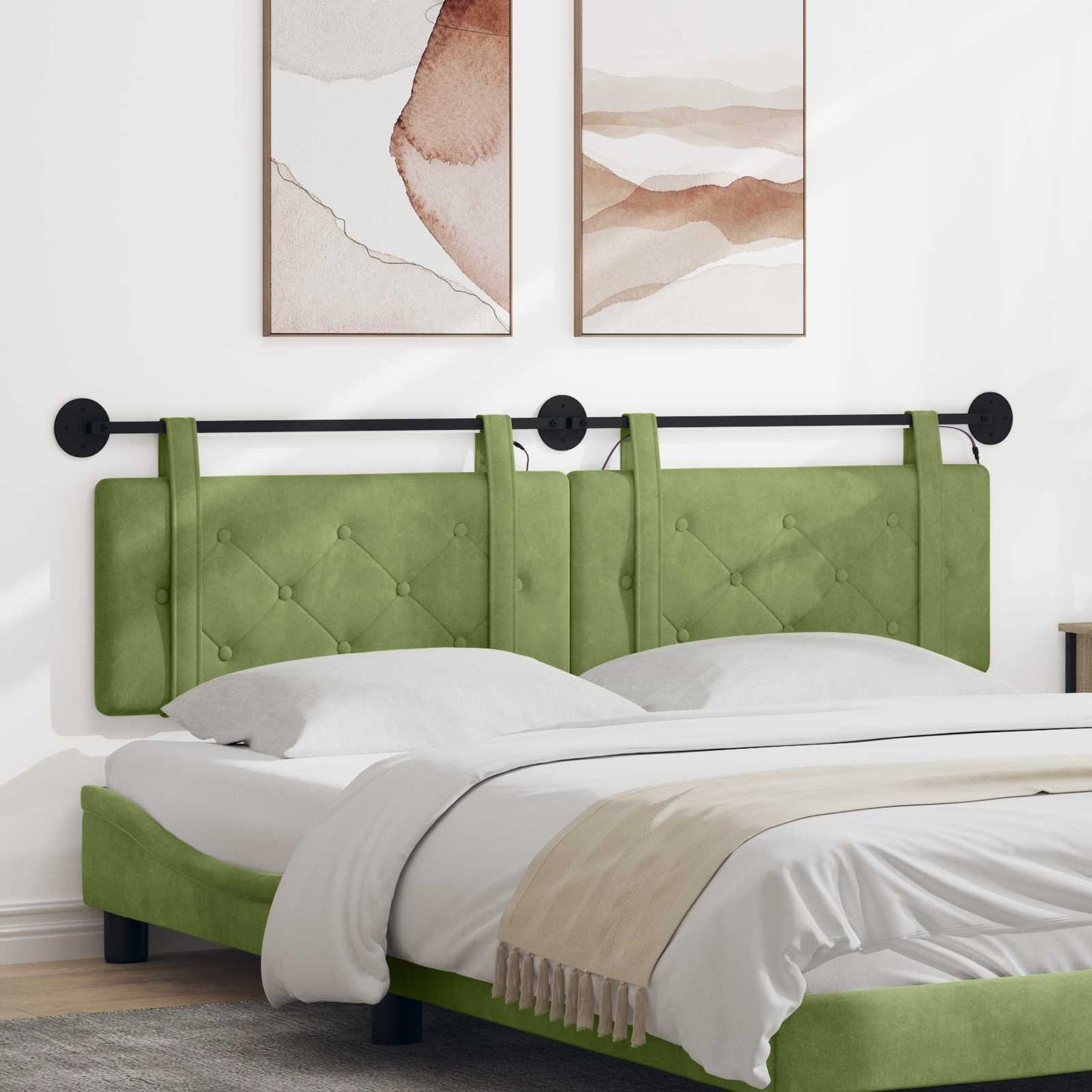Hangend hoofdbord Met LED-verlichting Lichtgroen Fluweel is nu te koop bij PeponiXL, paradijselijk wonen!