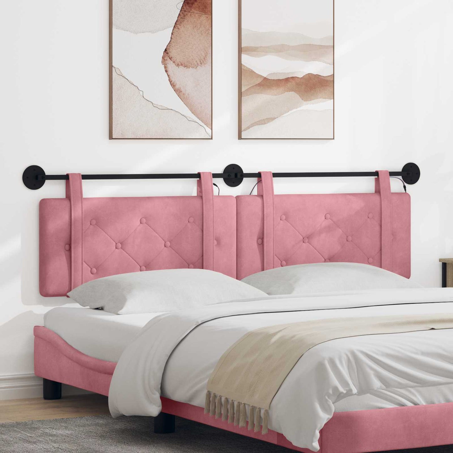 Hangend hoofdbord Met LED-verlichting Roze Fluweel is nu te koop bij PeponiXL, paradijselijk wonen!
