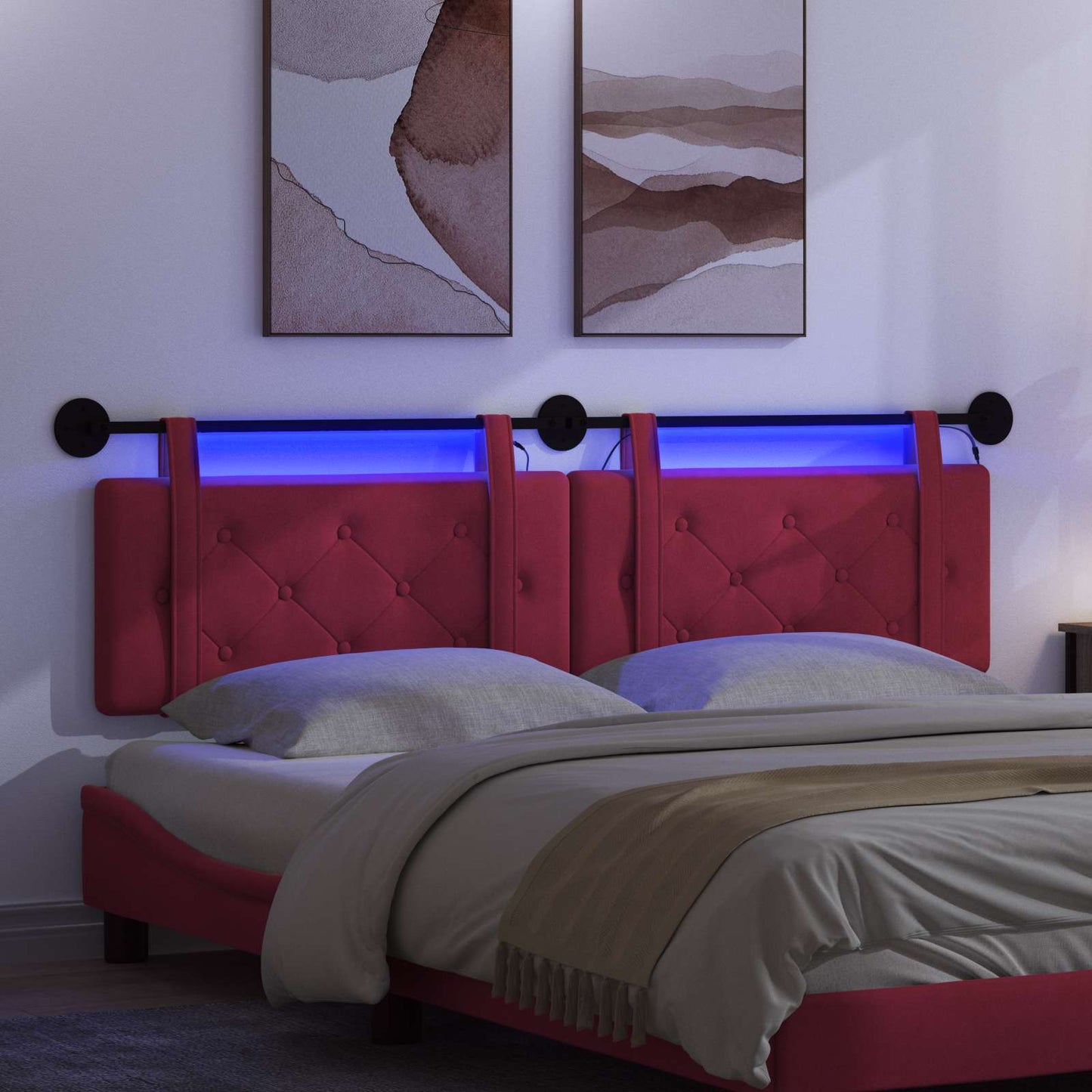 Hangend hoofdbord Met LED-verlichting Wijnrood Fluweel is nu te koop bij PeponiXL, paradijselijk wonen!