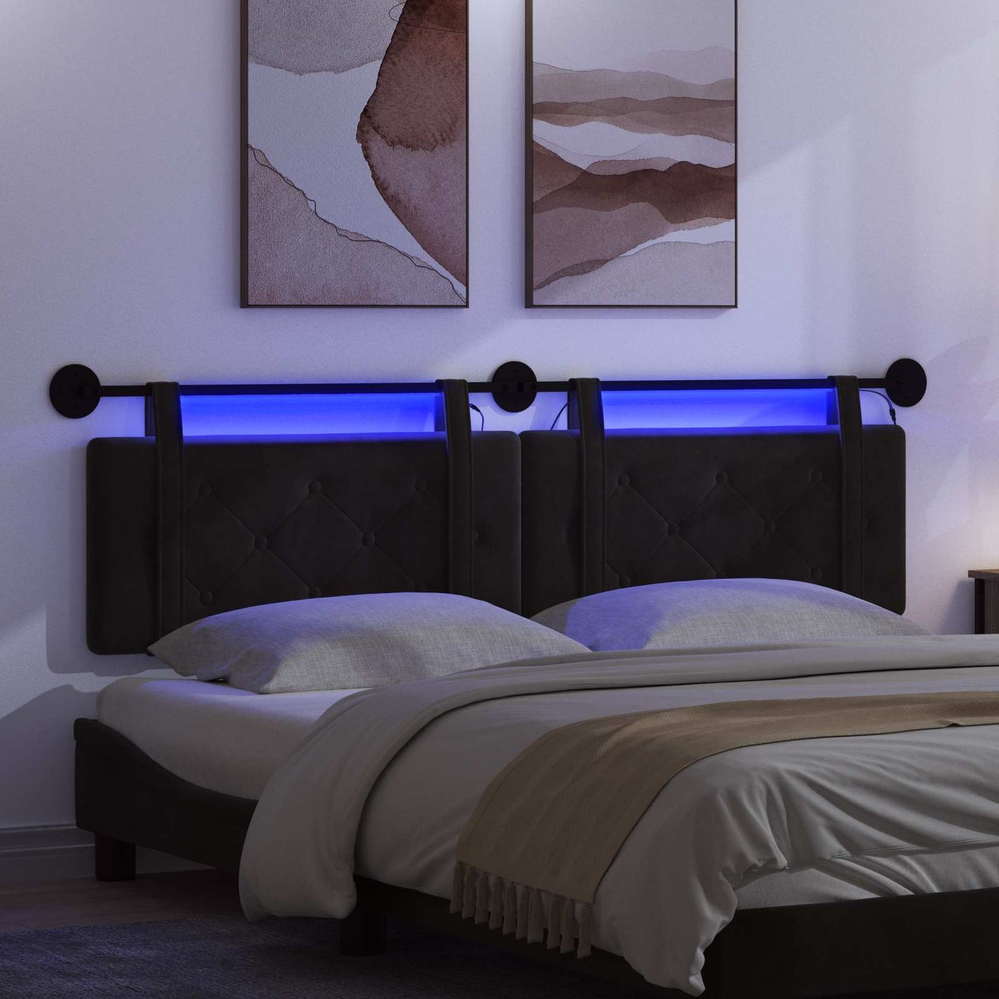 Hangend hoofdbord Met LED-verlichting Zwart Fluweel is nu te koop bij PeponiXL, paradijselijk wonen!