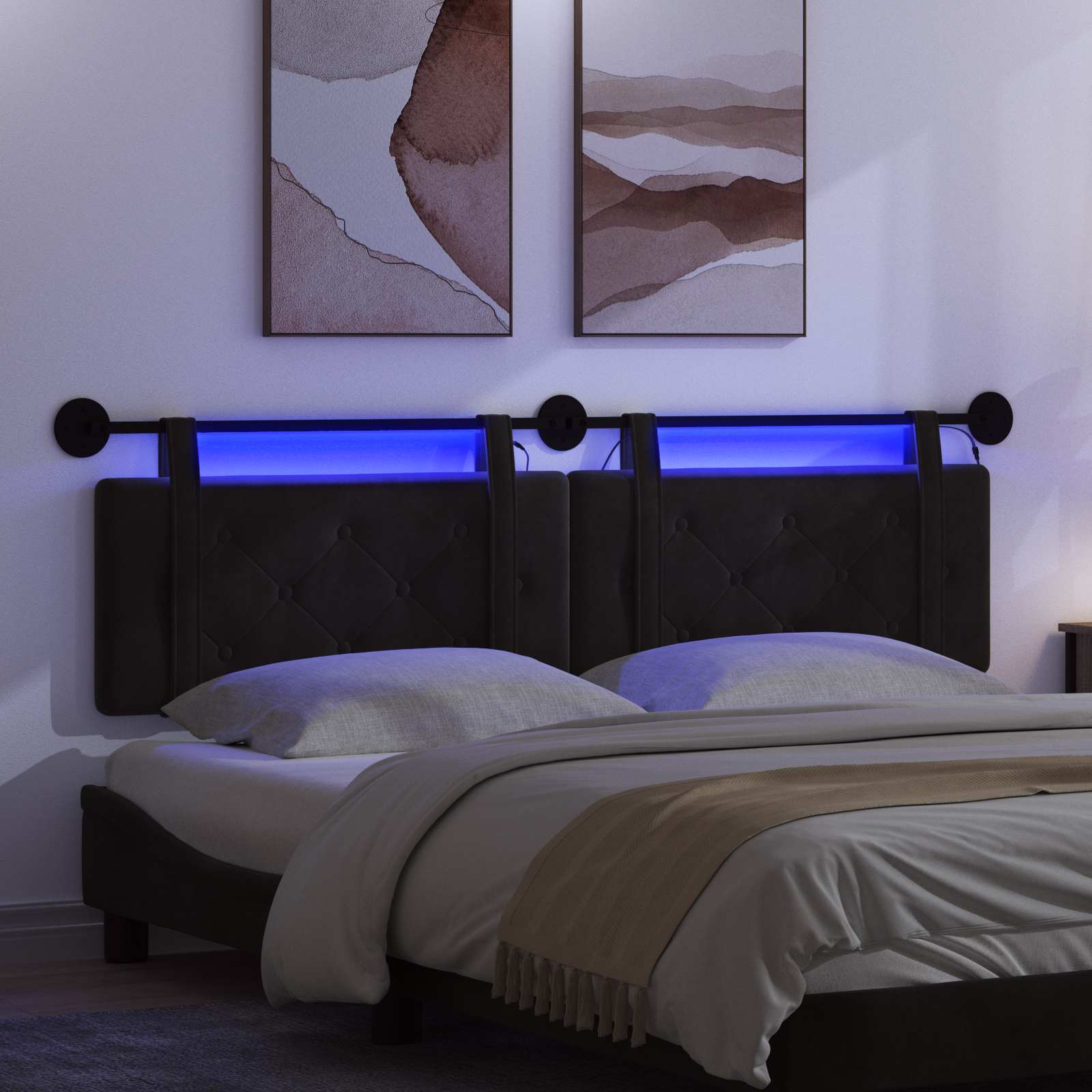 Hangend hoofdbord Met LED-verlichting Zwart Fluweel is nu te koop bij PeponiXL, paradijselijk wonen!