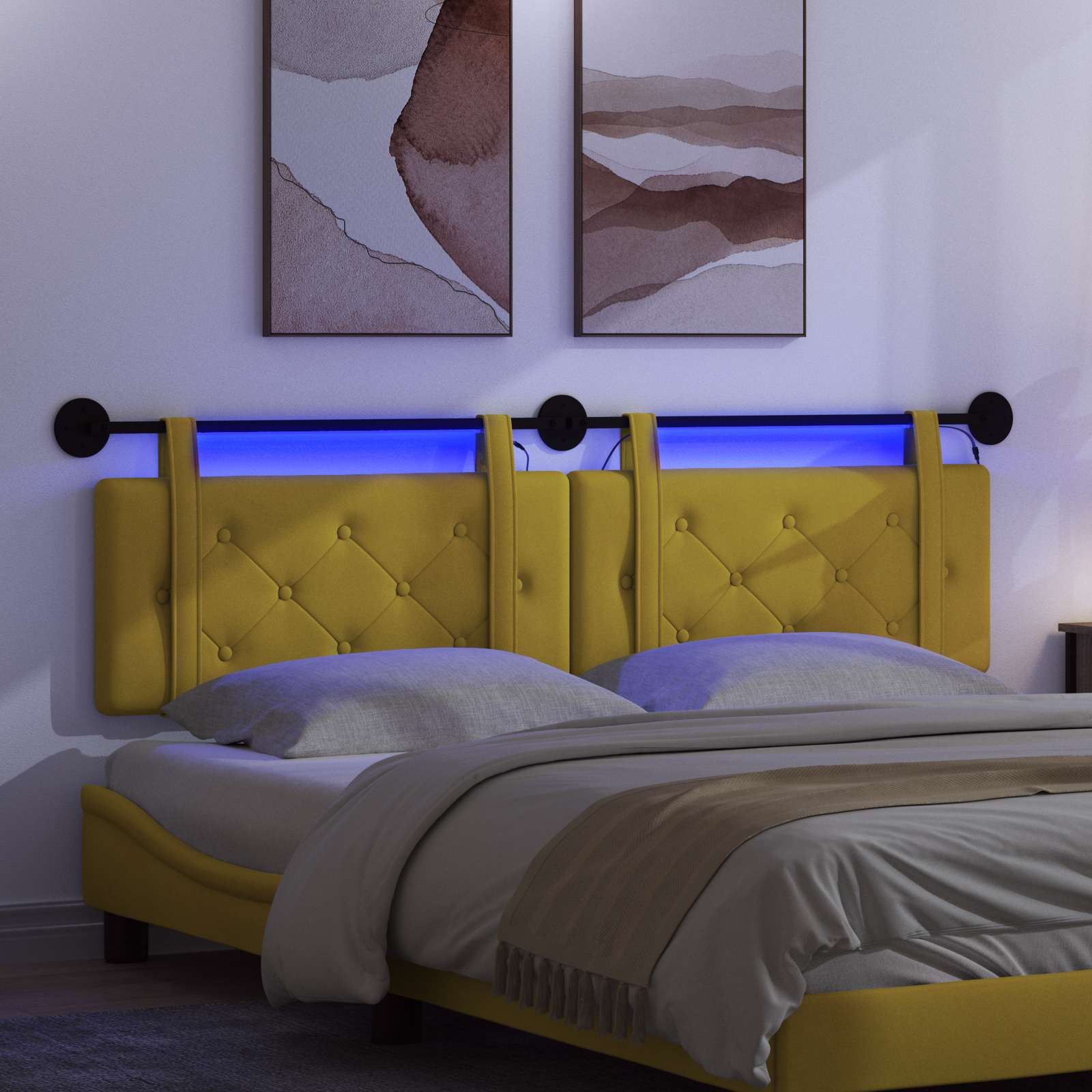 Hangend hoofdbord Met LED-verlichting Geel Fluweel is nu te koop bij PeponiXL, paradijselijk wonen!