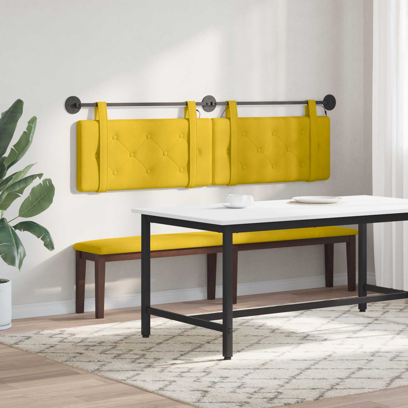 Hangend hoofdbord Met LED-verlichting Geel Fluweel is nu te koop bij PeponiXL, paradijselijk wonen!
