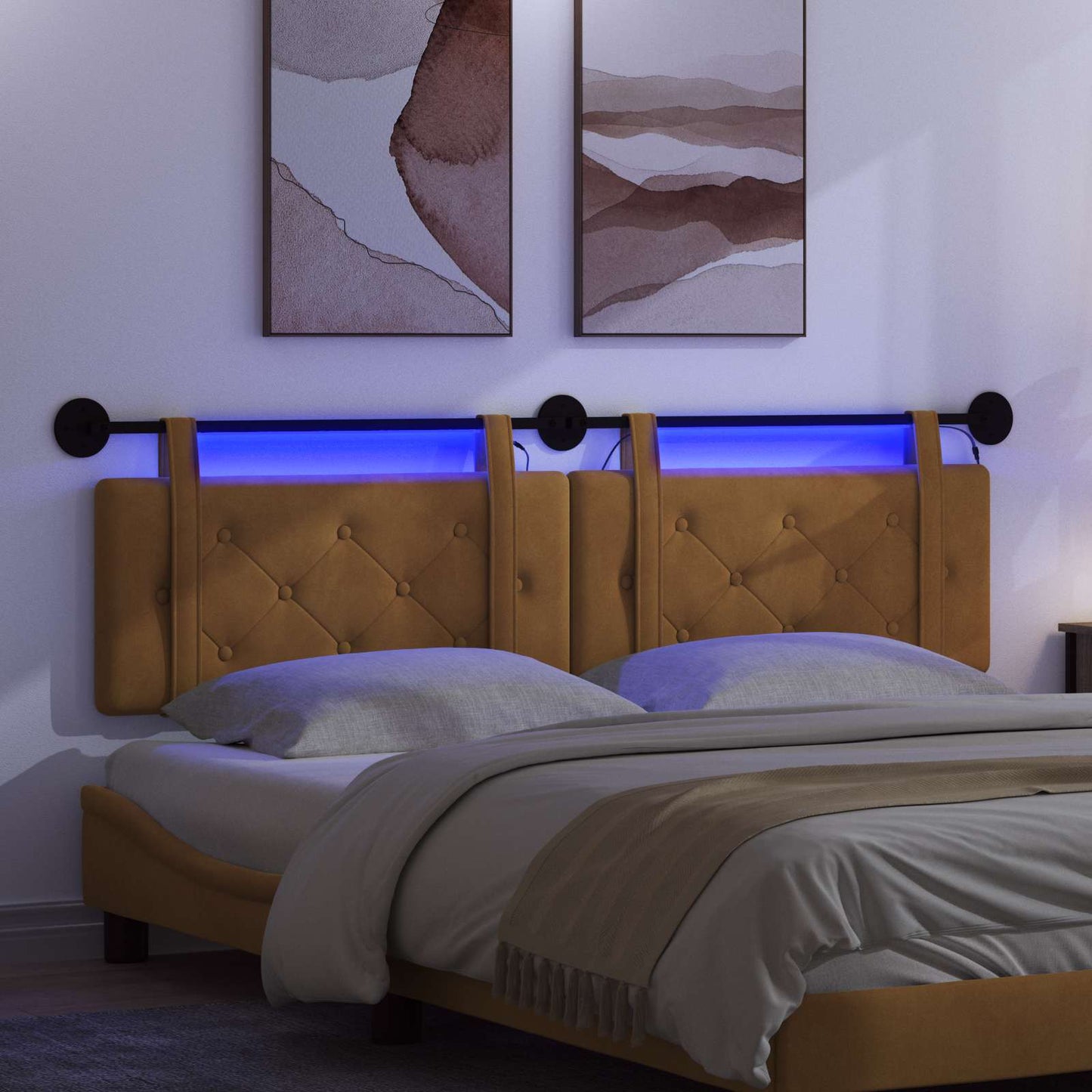 Hangend hoofdbord Met LED-verlichting Bruin Fluweel is nu te koop bij PeponiXL, paradijselijk wonen!