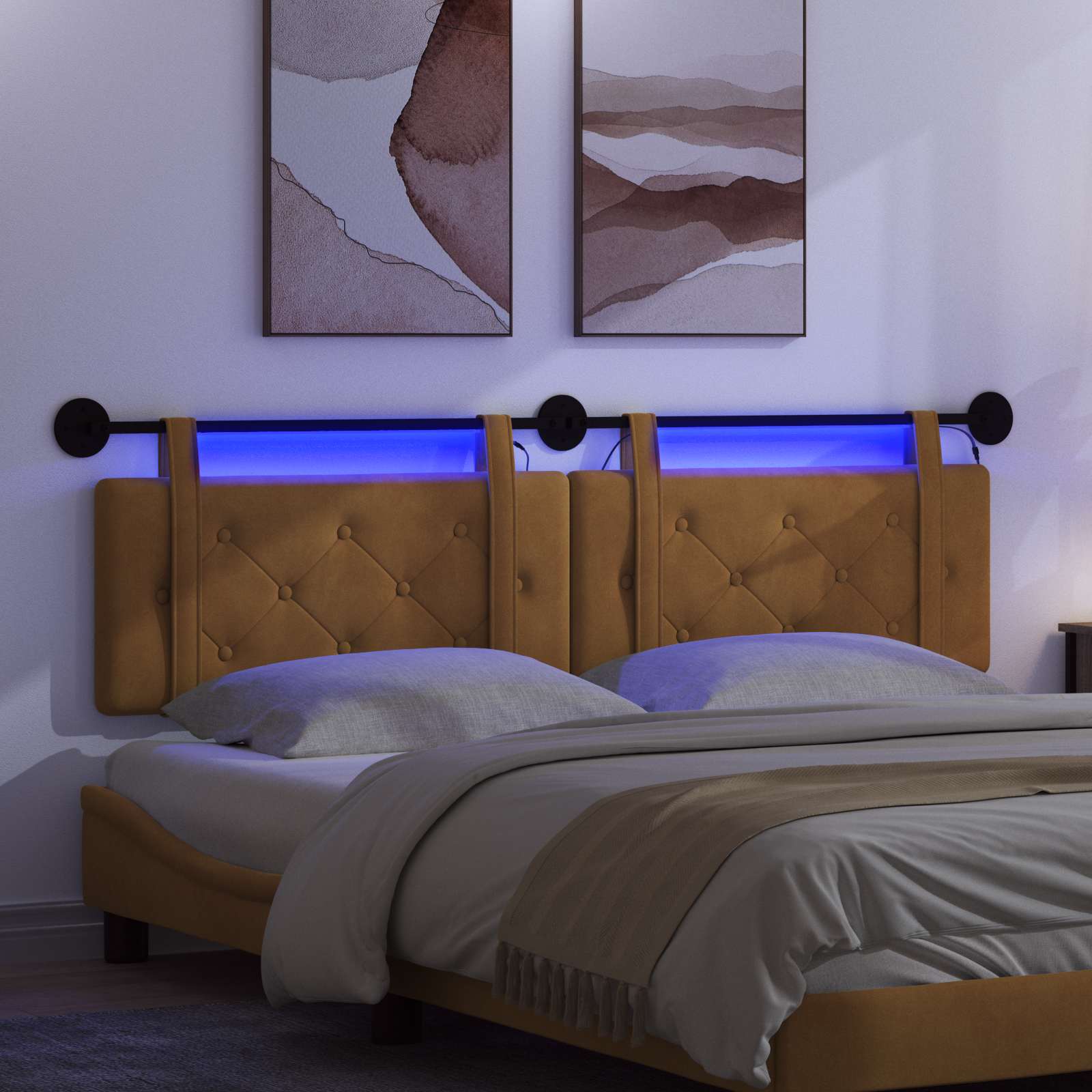 Hangend hoofdbord Met LED-verlichting Bruin Fluweel is nu te koop bij PeponiXL, paradijselijk wonen!