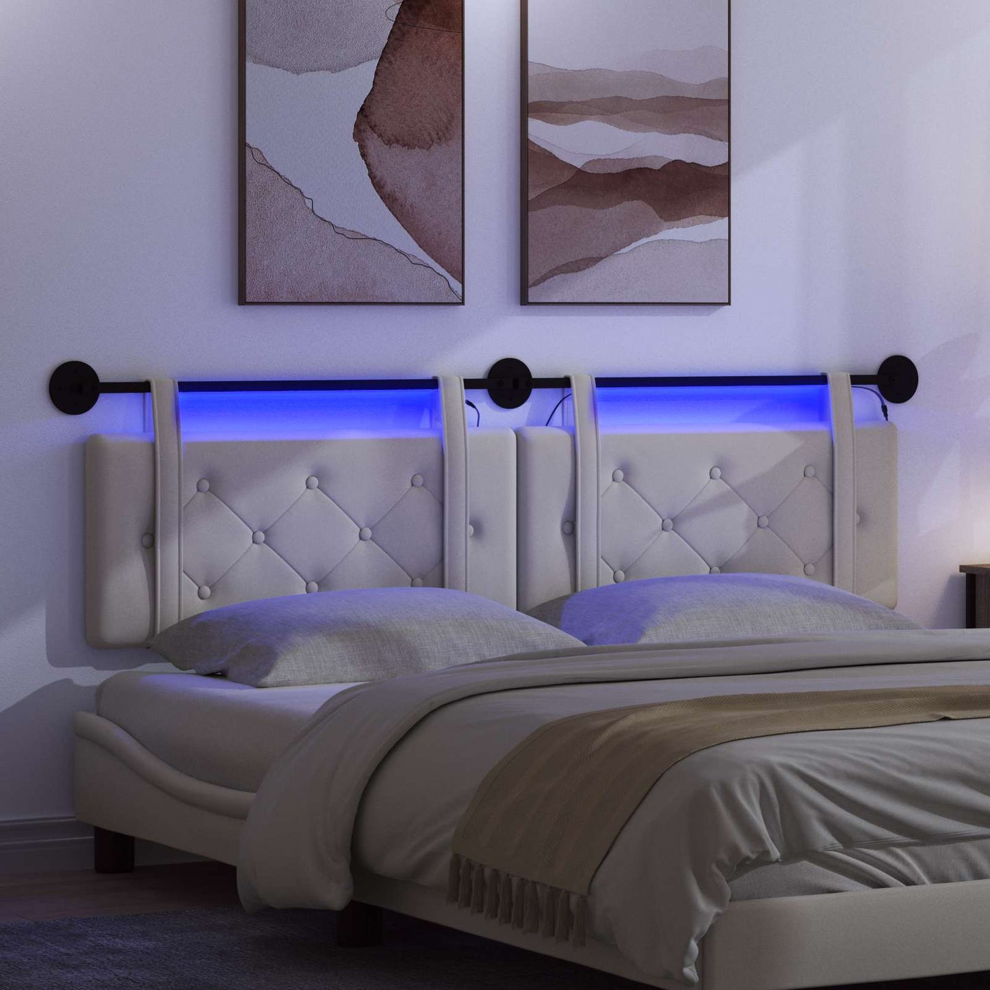 Hangend hoofdbord Met LED-verlichting Crèmekleurig Fluweel is nu te koop bij PeponiXL, paradijselijk wonen!